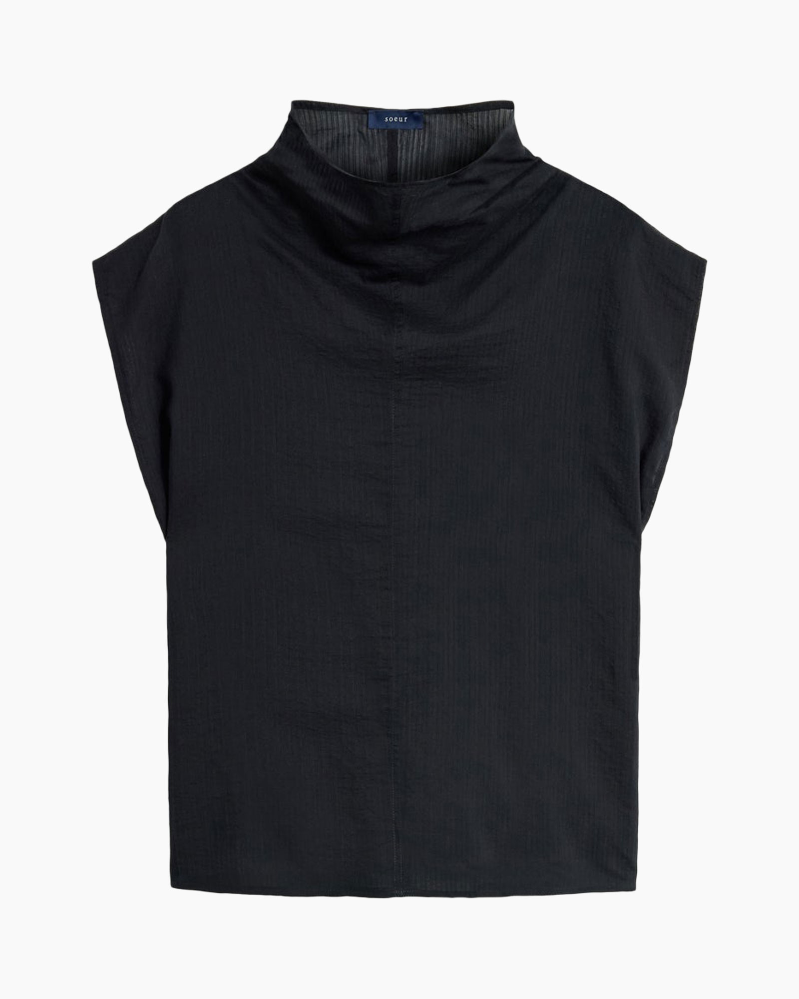 top, sleeveless, turtleneck, black, linen