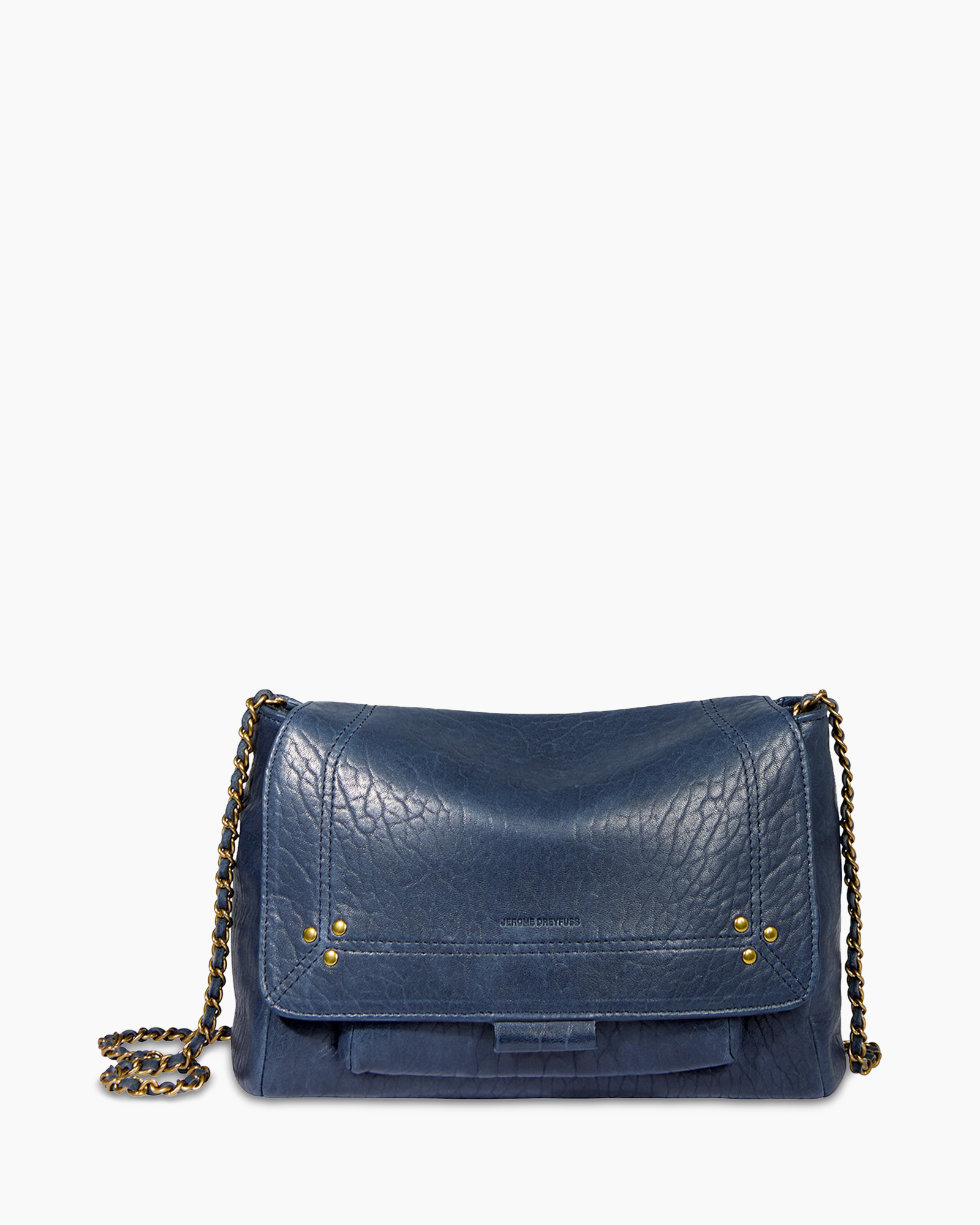 handbag, blue, chain strap, textured leather, wallet clutch