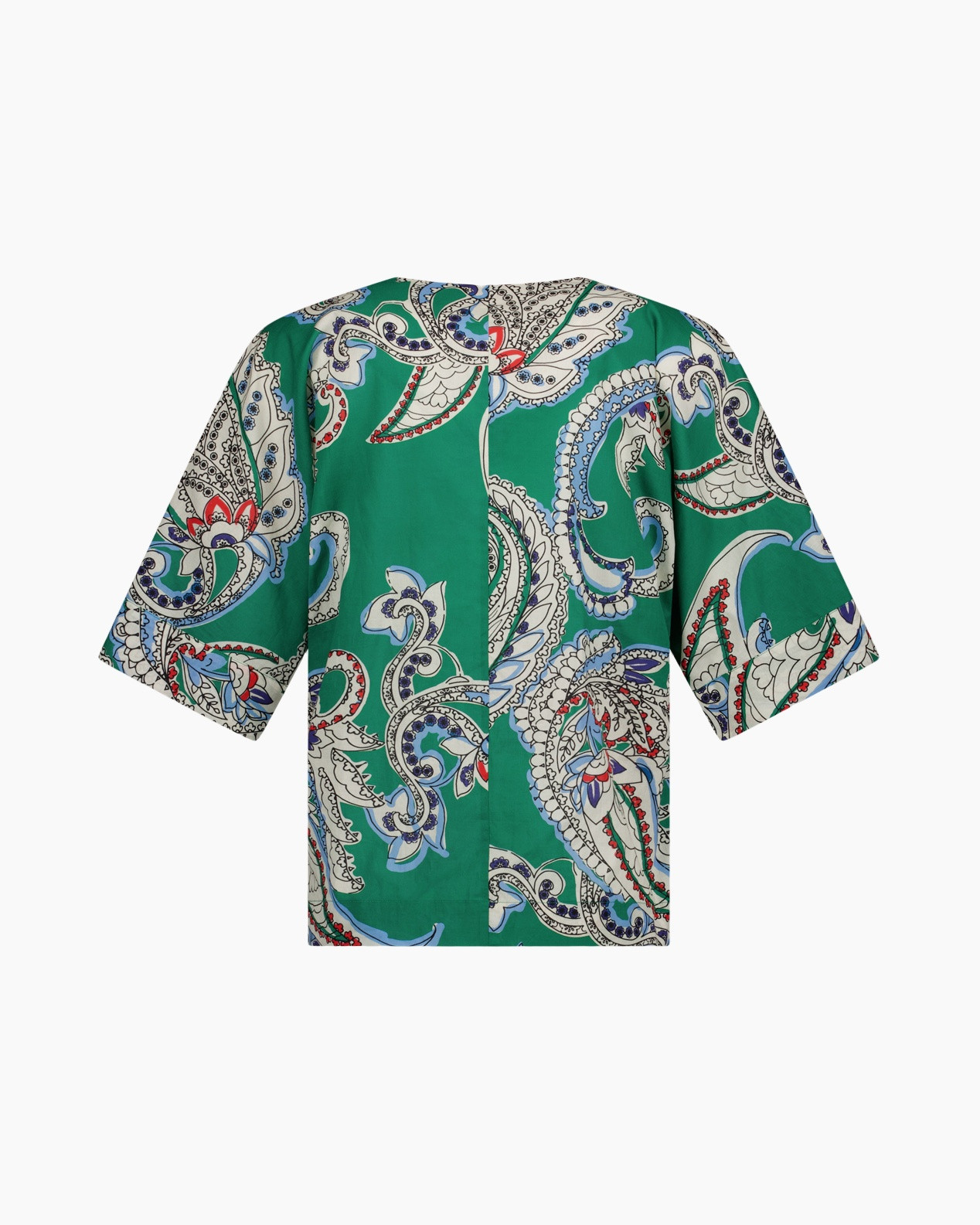 green, paisley, blouse, short-sleeve, print