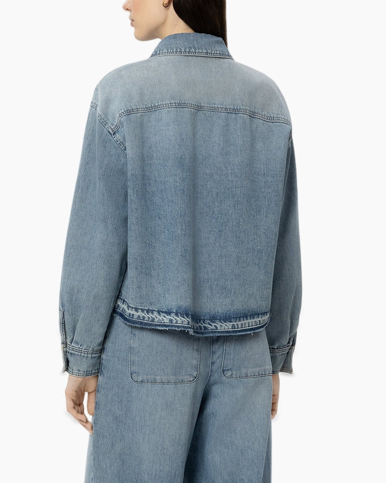 denim shirt, button front, collared, long sleeve, pocket detail