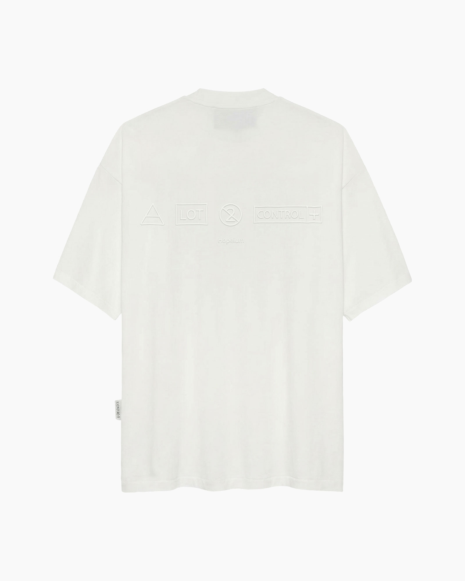 tshirt, short sleeve, white, embossed logos, back design