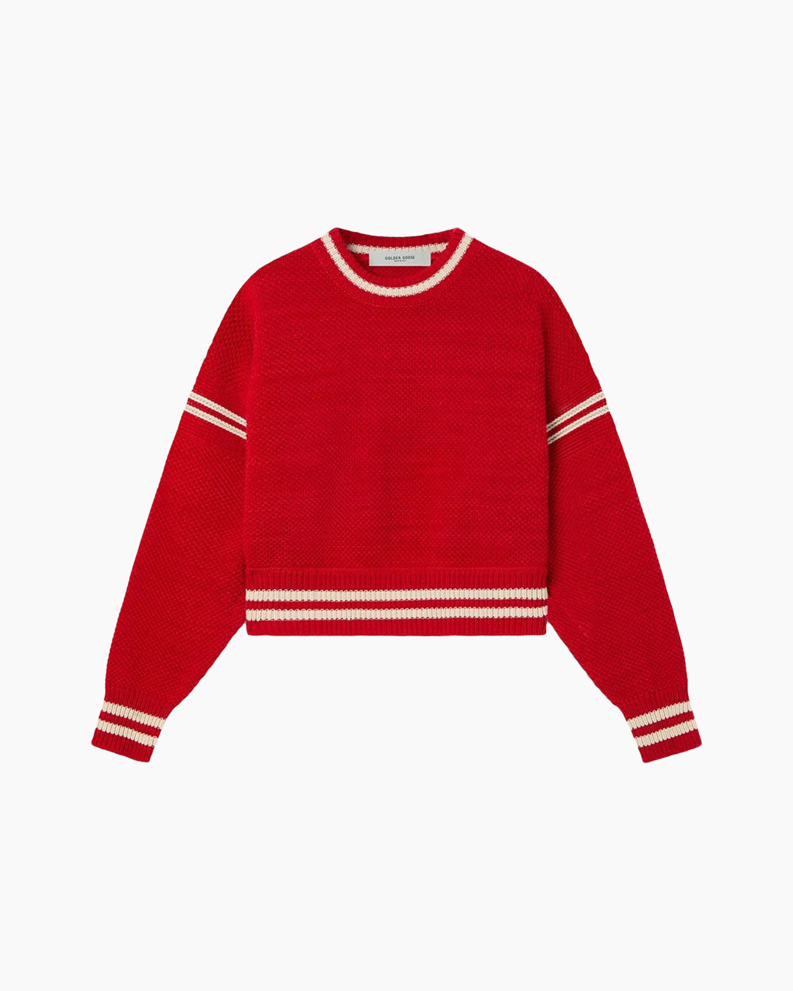 sweater, knit, red, striped, crew-neck