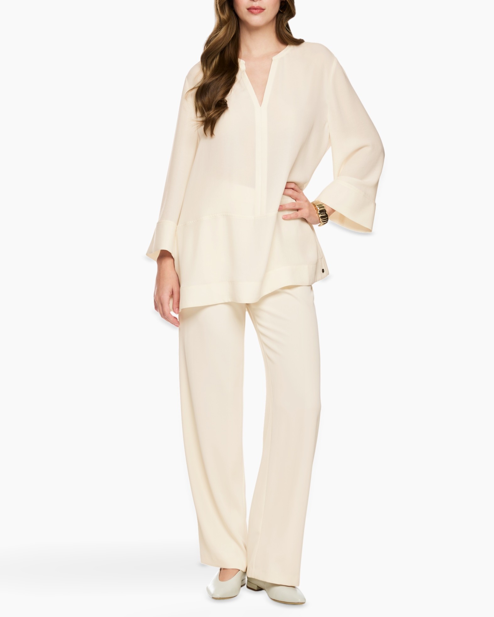 beige, blouse, top, pants, outfit