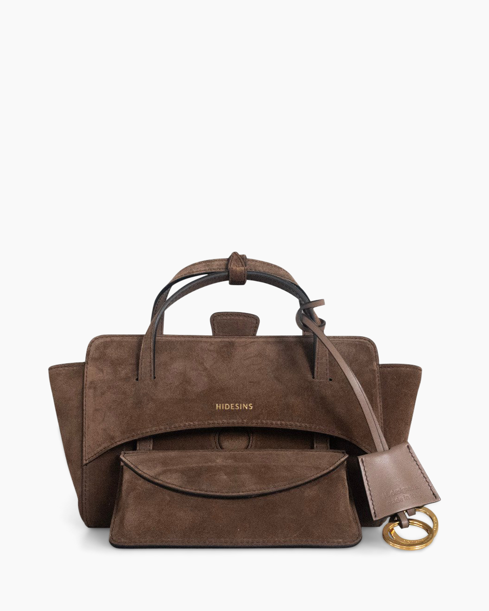 bag, handbag, brown, suede, pocket