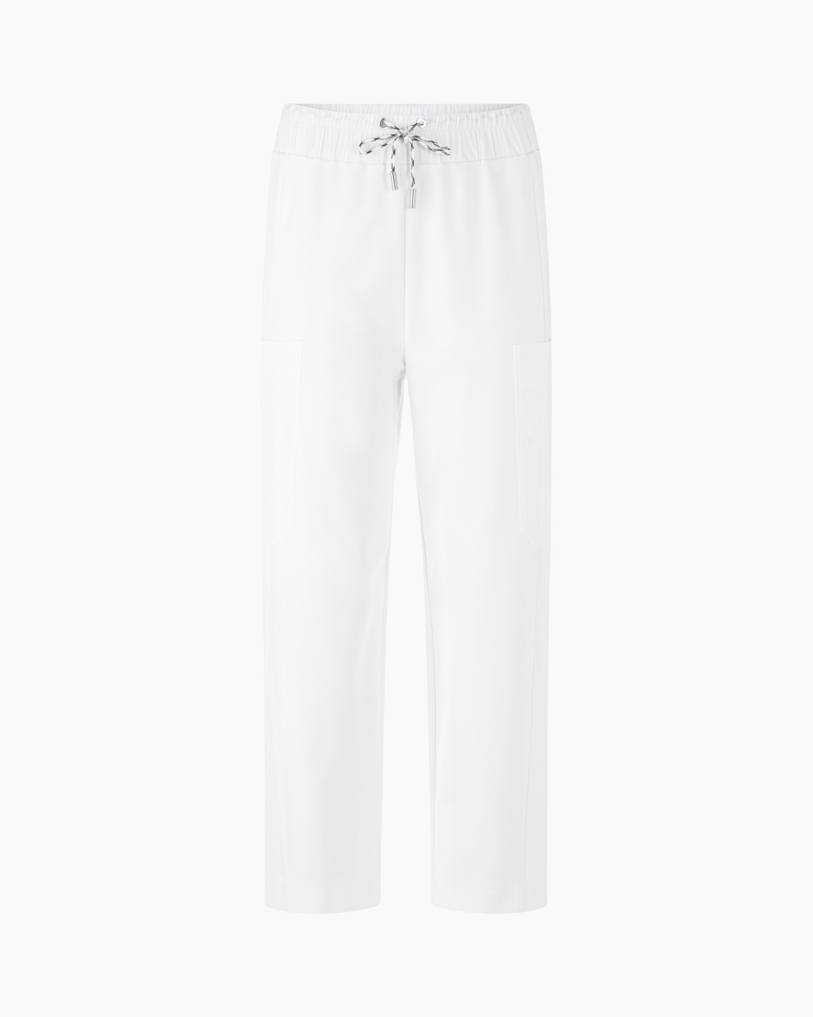 pants, drawstring, white, cargo pockets, elastic waistband