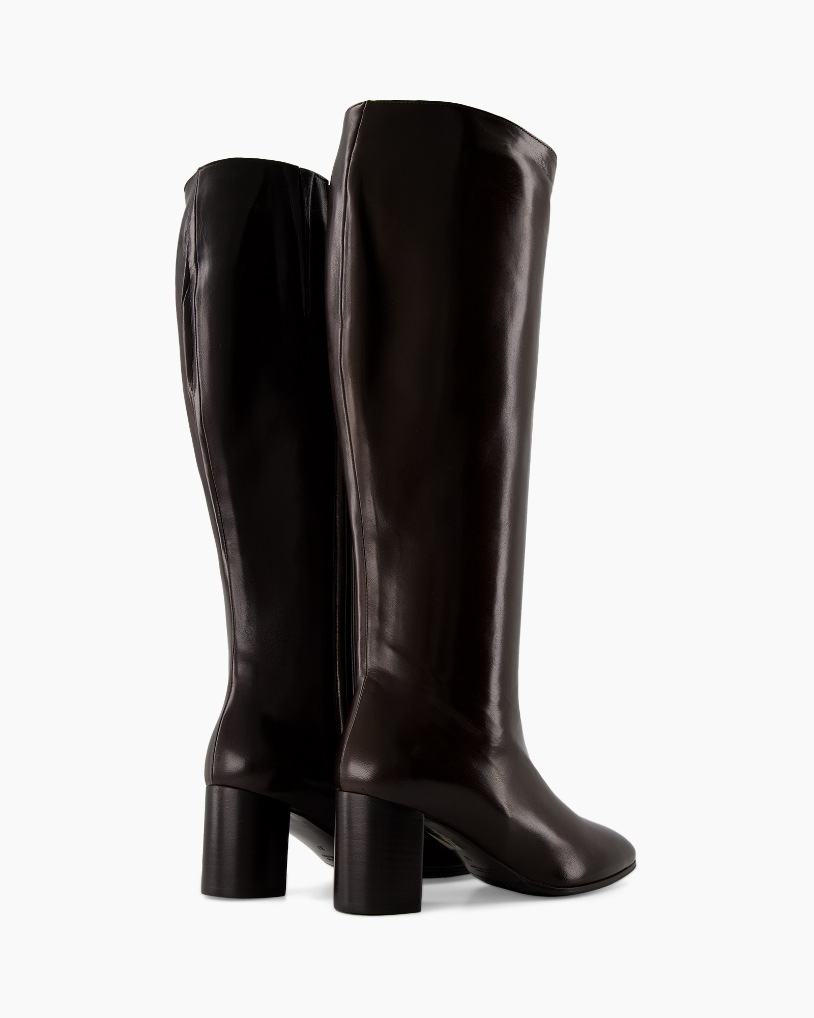 knee-high boots, leather boots, brown boots, block heel, mid-calf