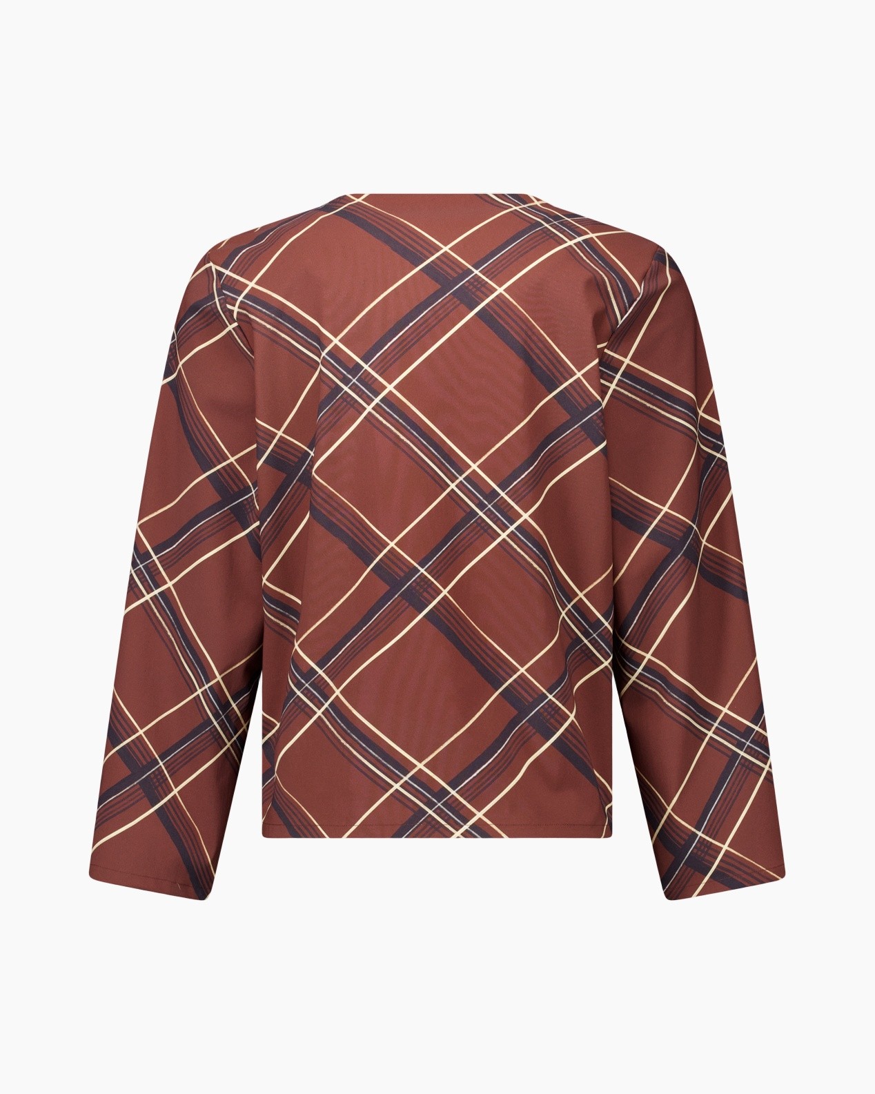 plaid, checked, long-sleeve, top, brown