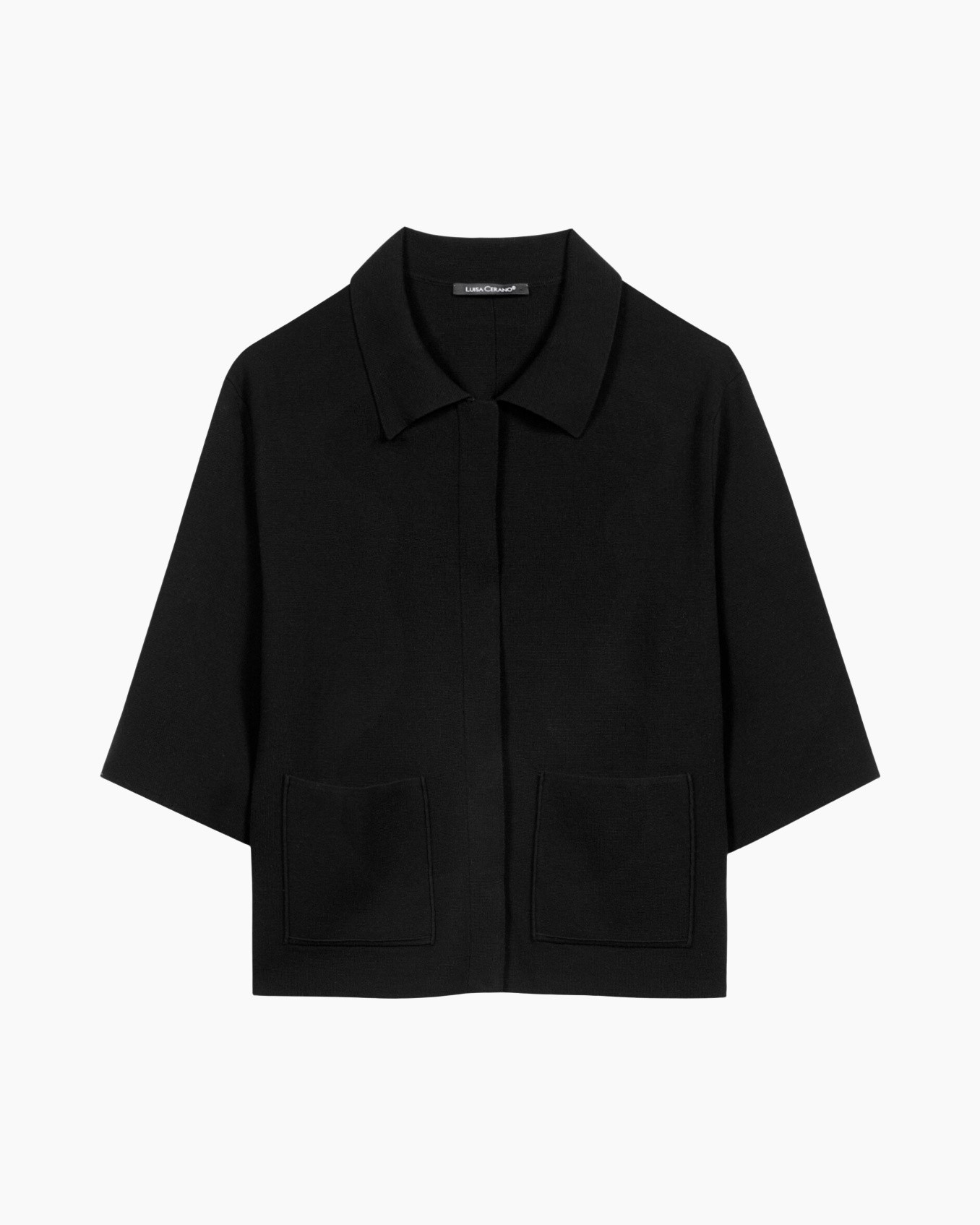 jacket, open-front, pockets, black, collar