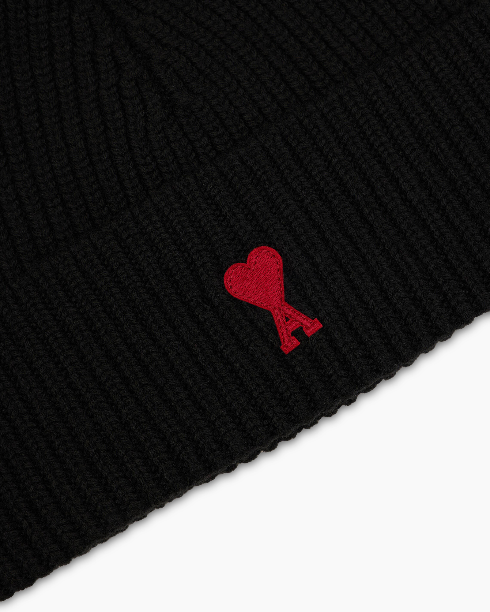 beanie, knit hat, black, folded cuff, embroidered heart