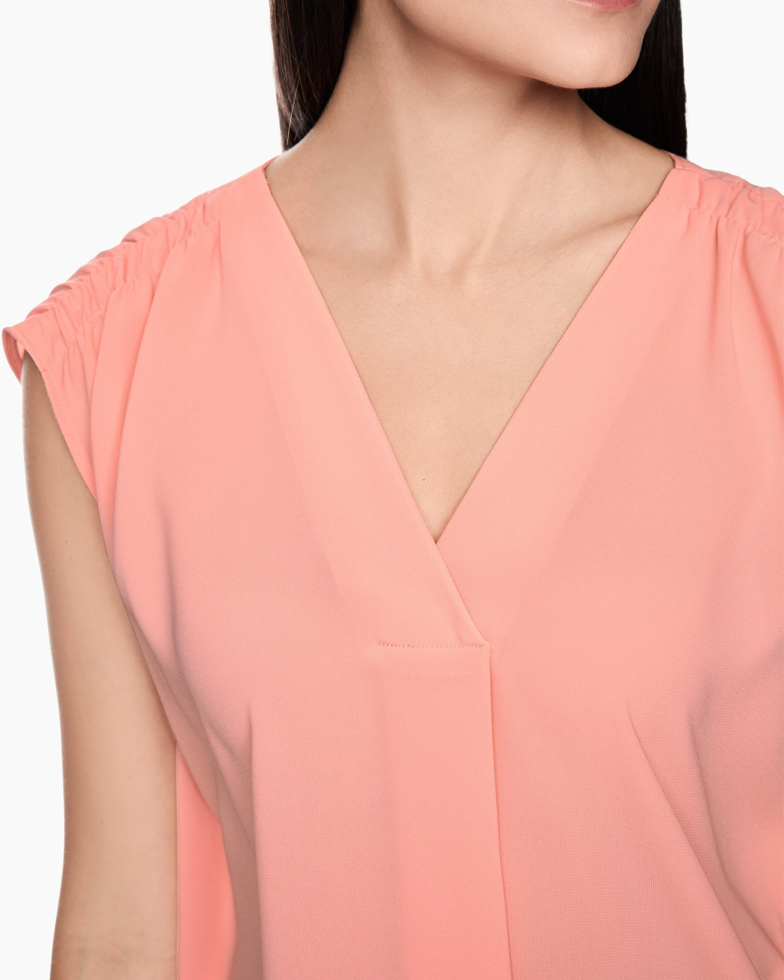pink top, V-neck, sleeveless, soft fabric, casual blouse