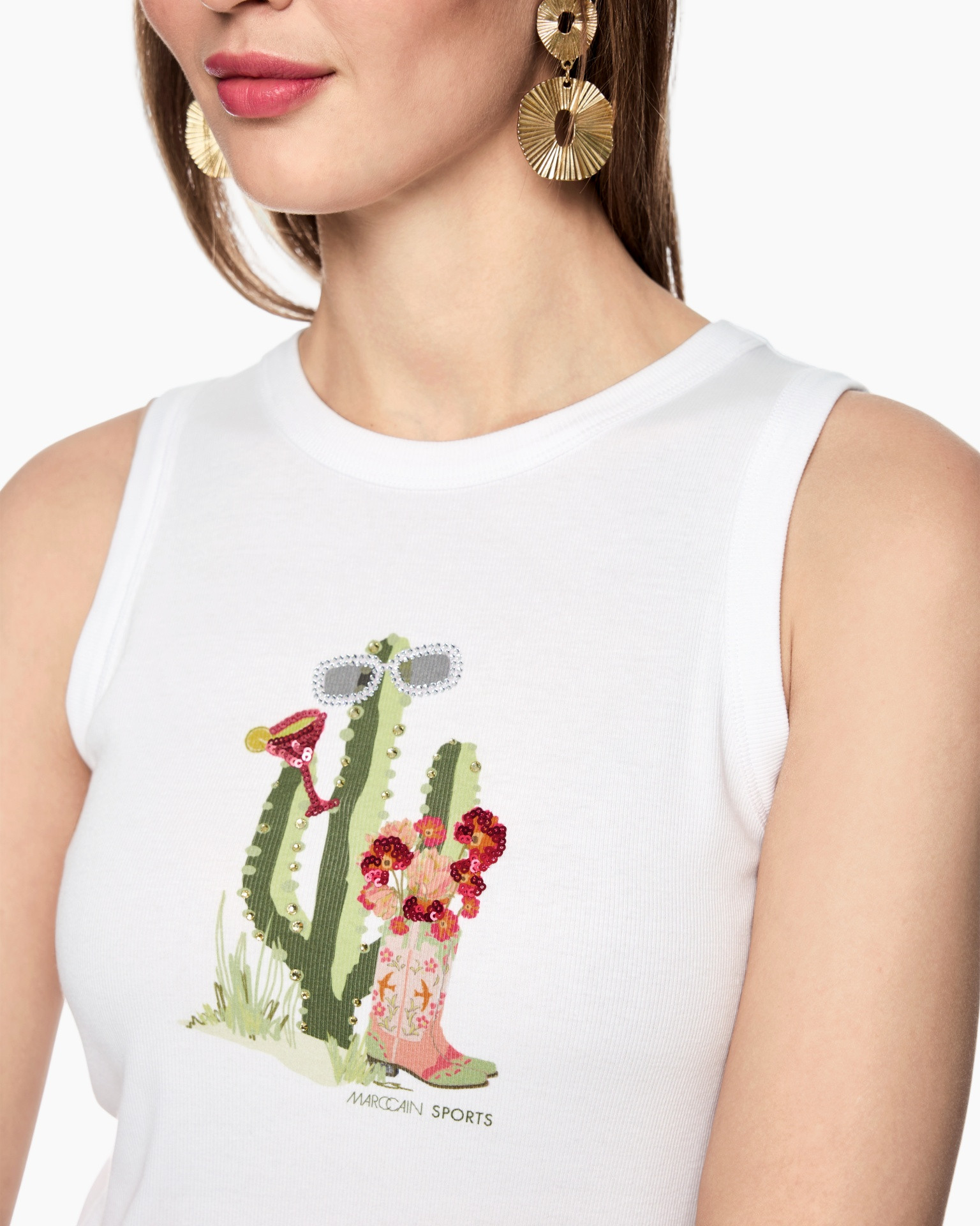 tank top, graphic tee, cactus print, embellished, white