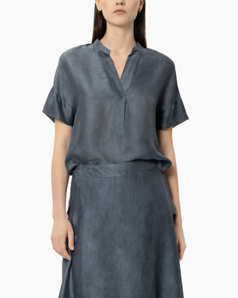 top, short-sleeve, linen, slub, blue-gray