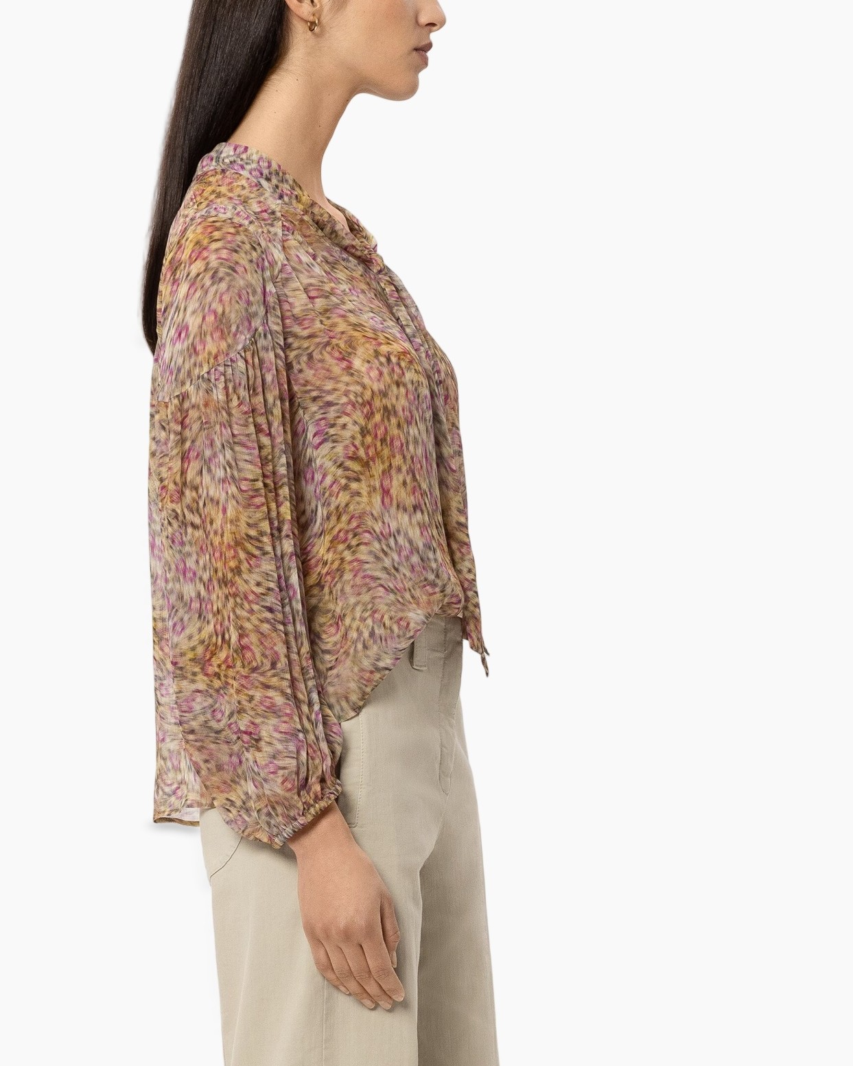 blouse, sheer, long-sleeve, paisley, beige-pink