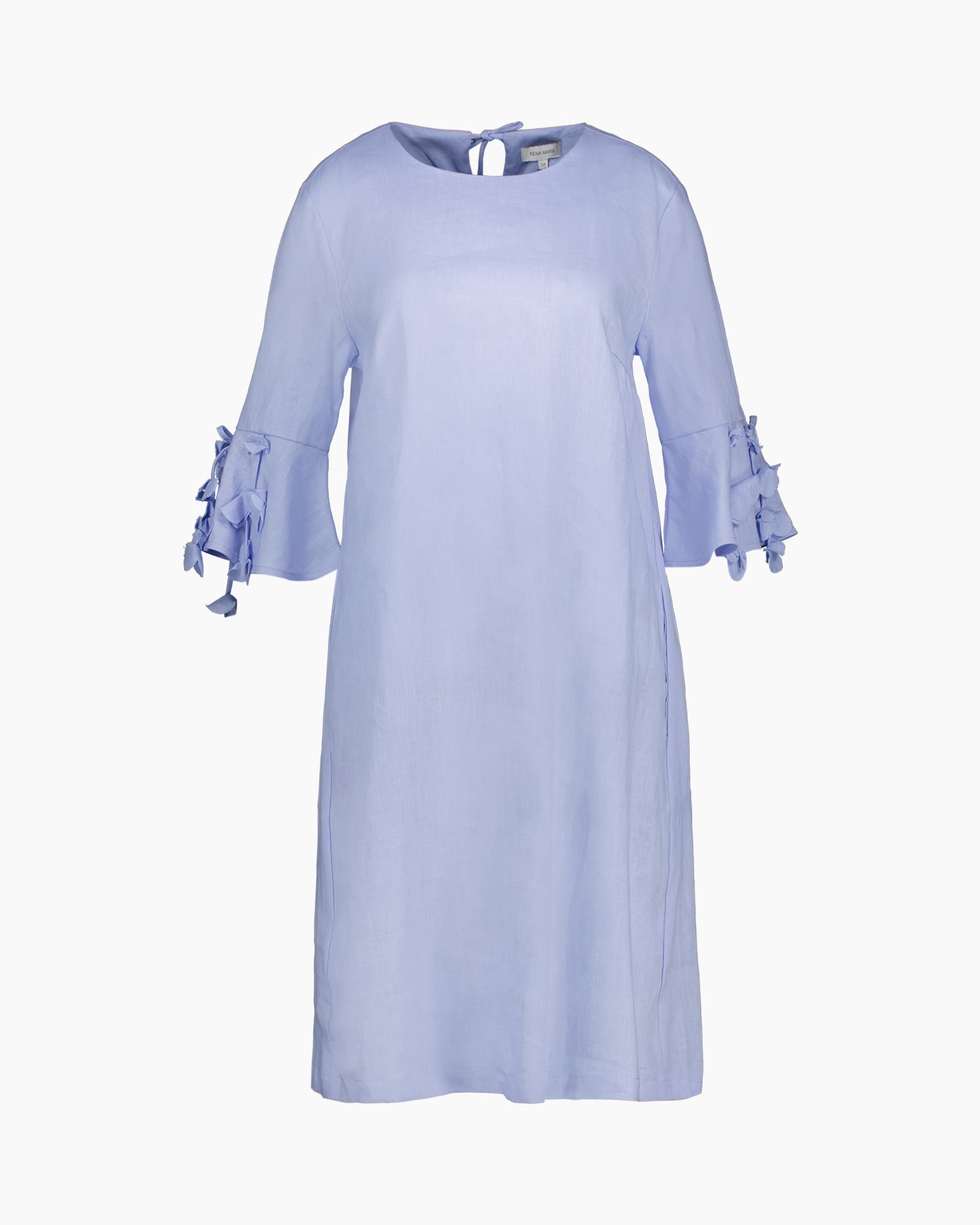 dress, linen, blue, knee-length, long-sleeve