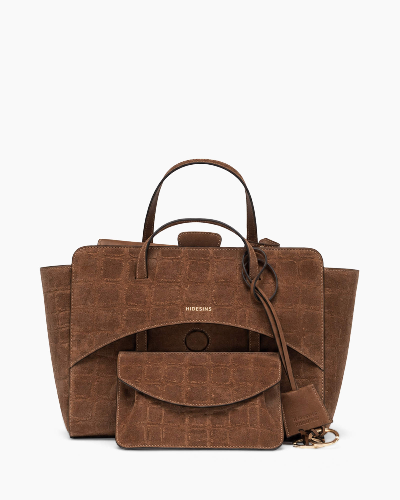 handbag, top-handle, brown, crocodile-embossed, shoulder-bag