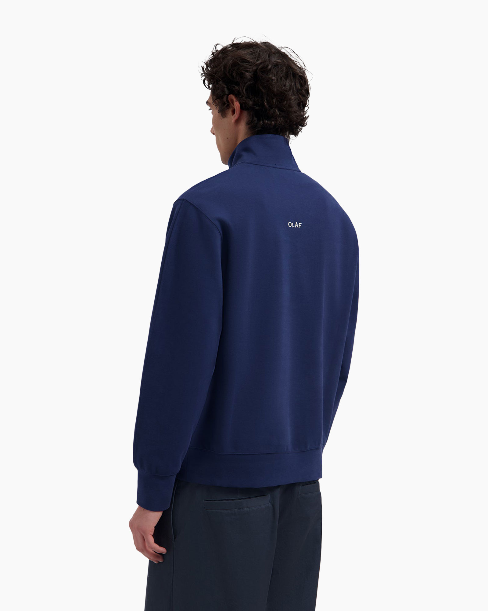 sweatshirt, back view, navy blue, long-sleeve, ribbed hem