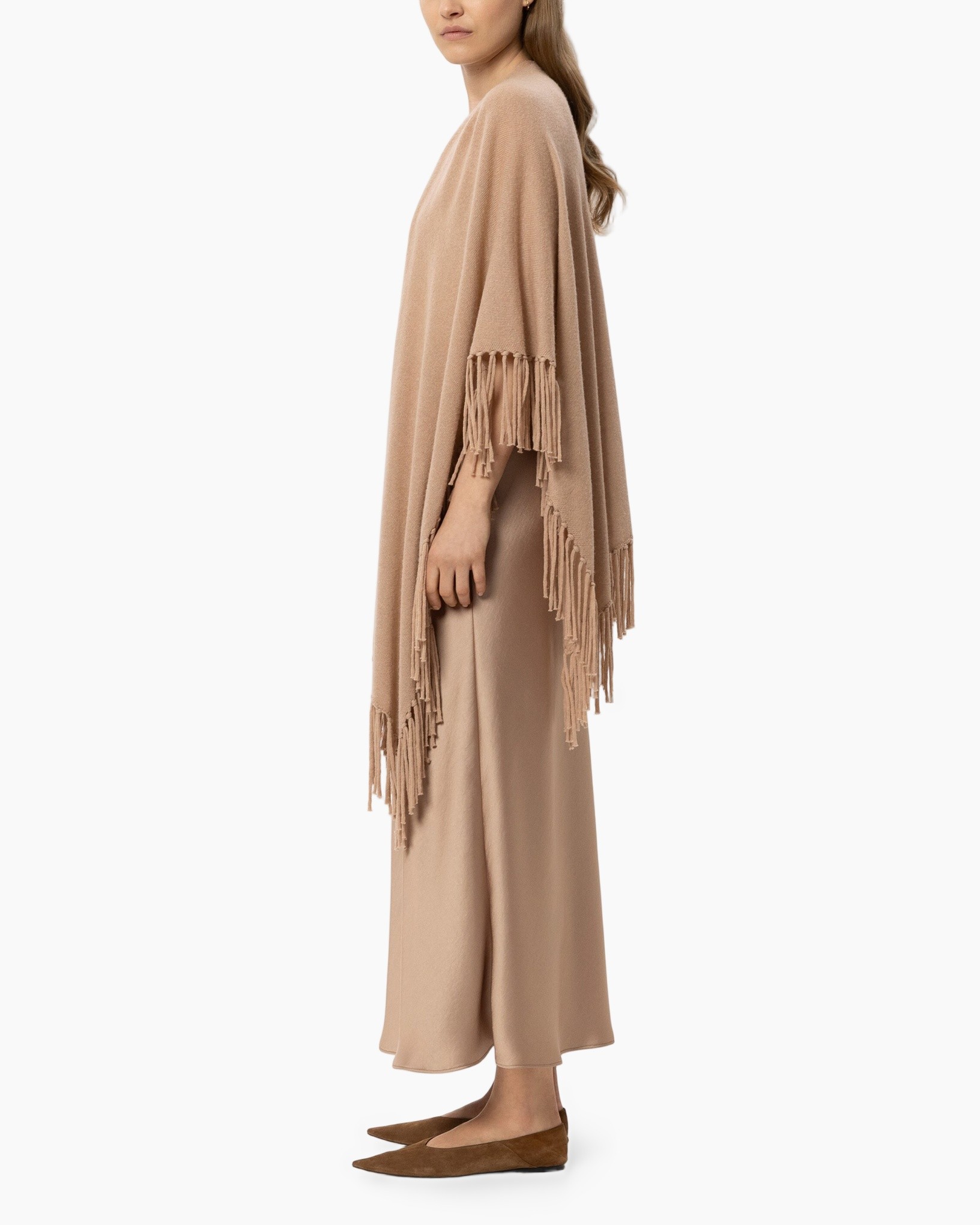 cape, fringe, poncho, beige, soft
