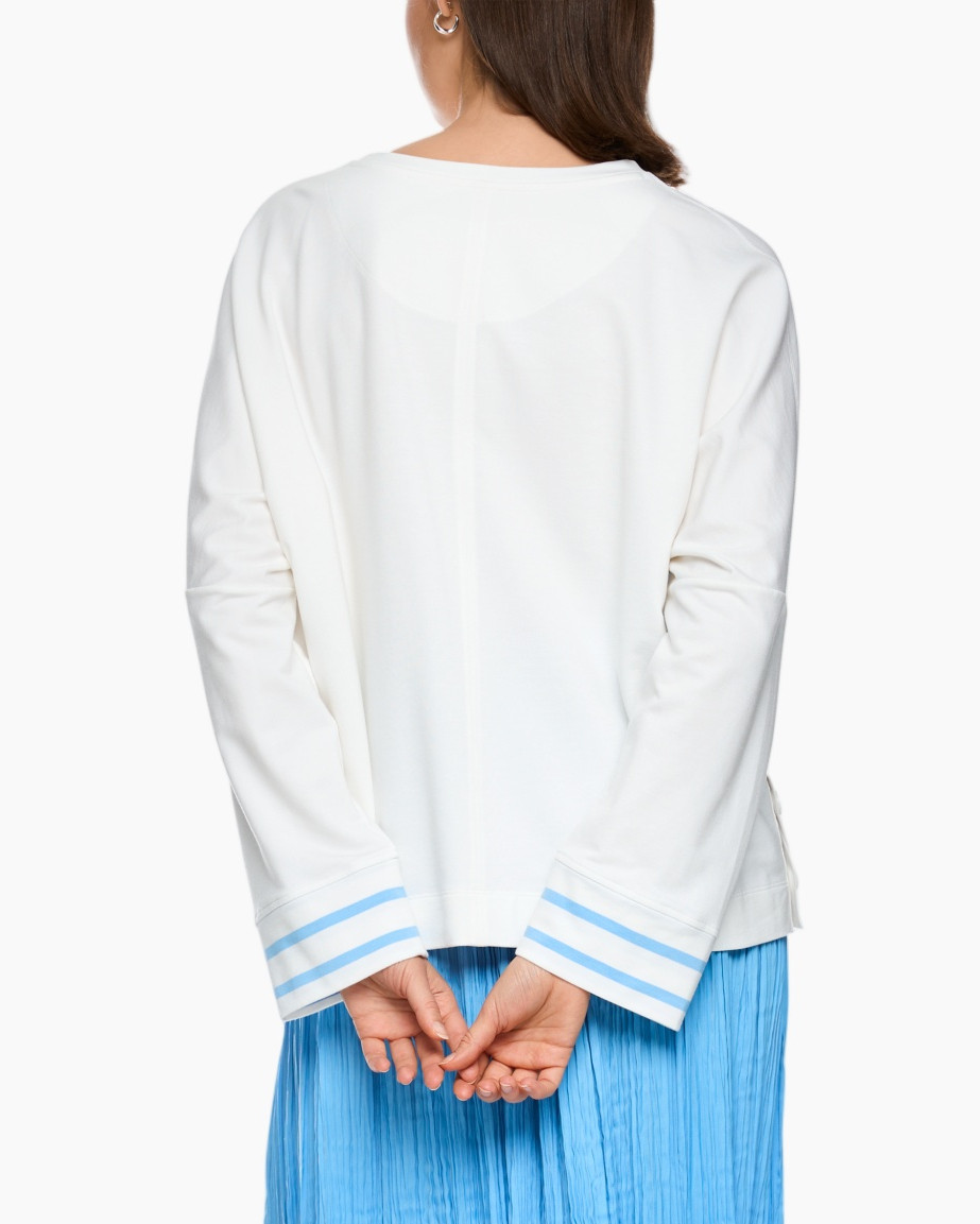striped, longsleeve, white, blue, drawstring, pleated