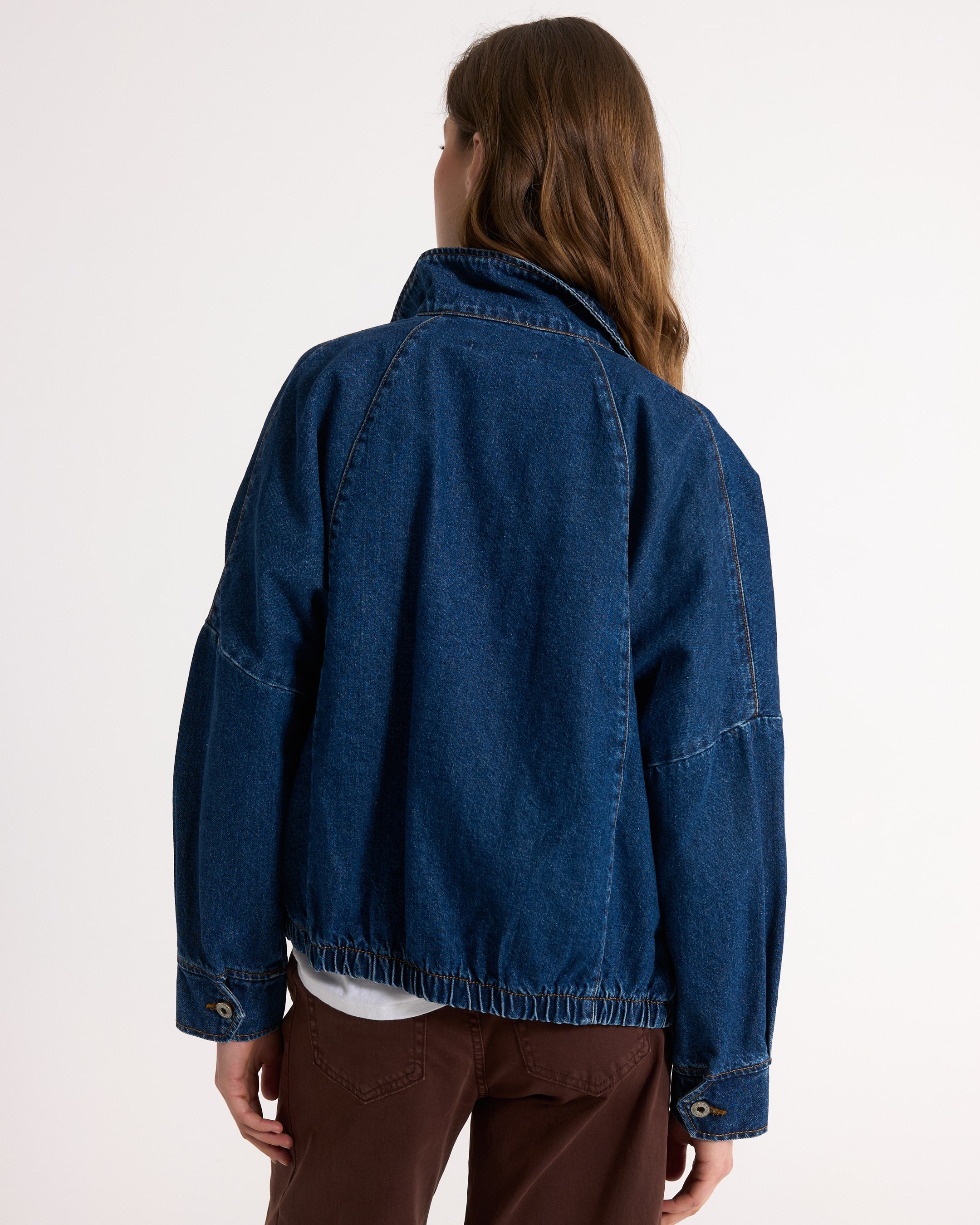 denim jacket, jeans jacket, blue, oversized, elastic hem, denim jacket, jean jacket, blue, elastic hem, long sleeve