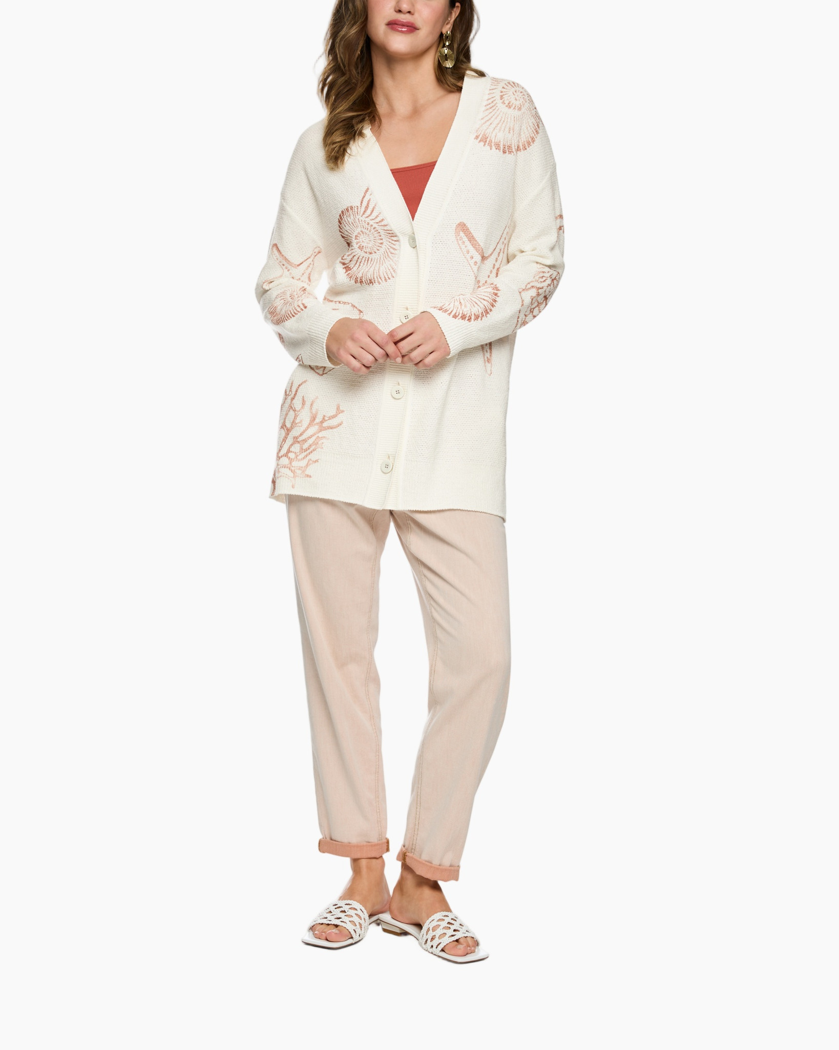 cardigan, beachwear, shell pattern, cream, open-front