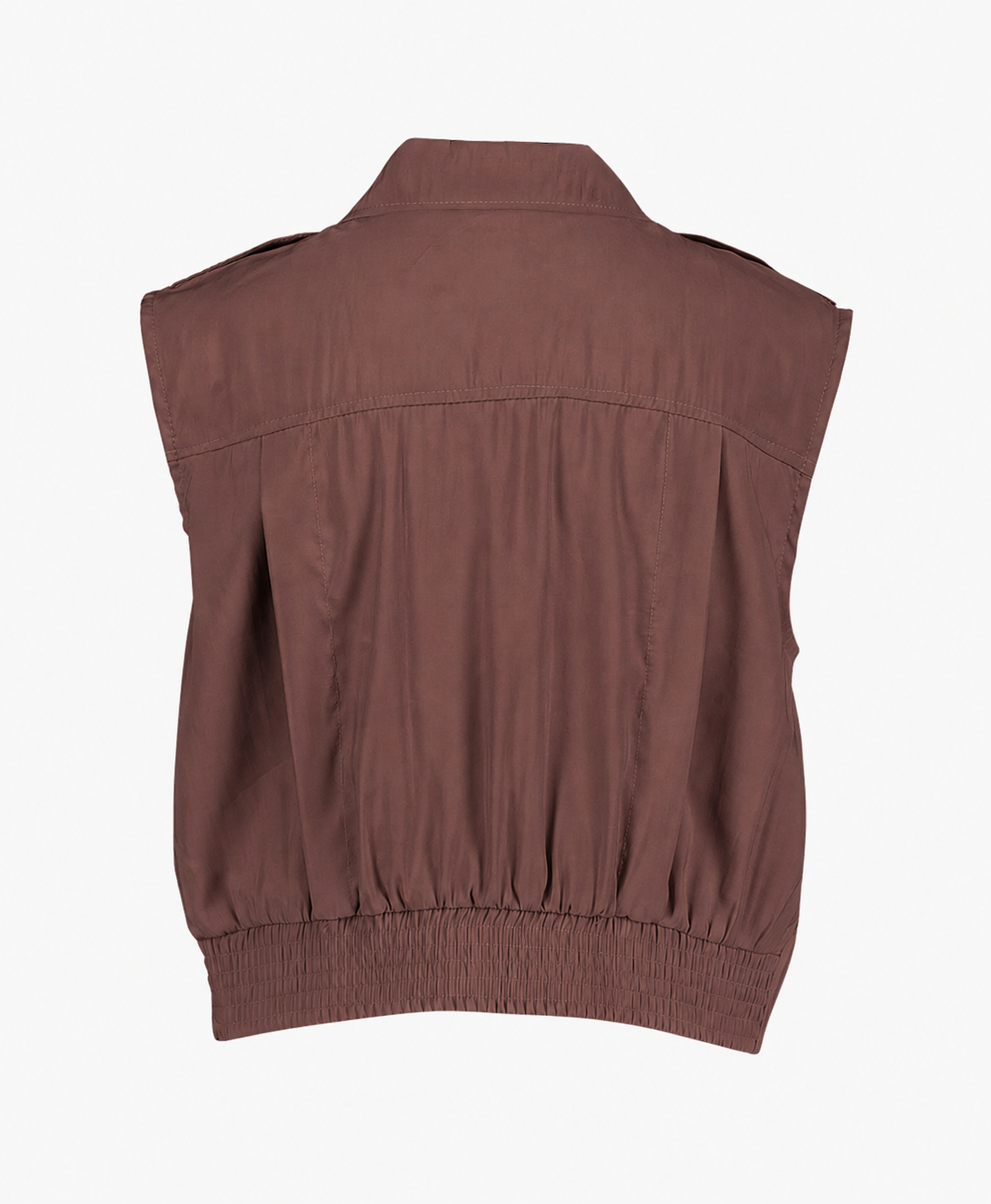 button-down, sleeveless, brown, collared, top