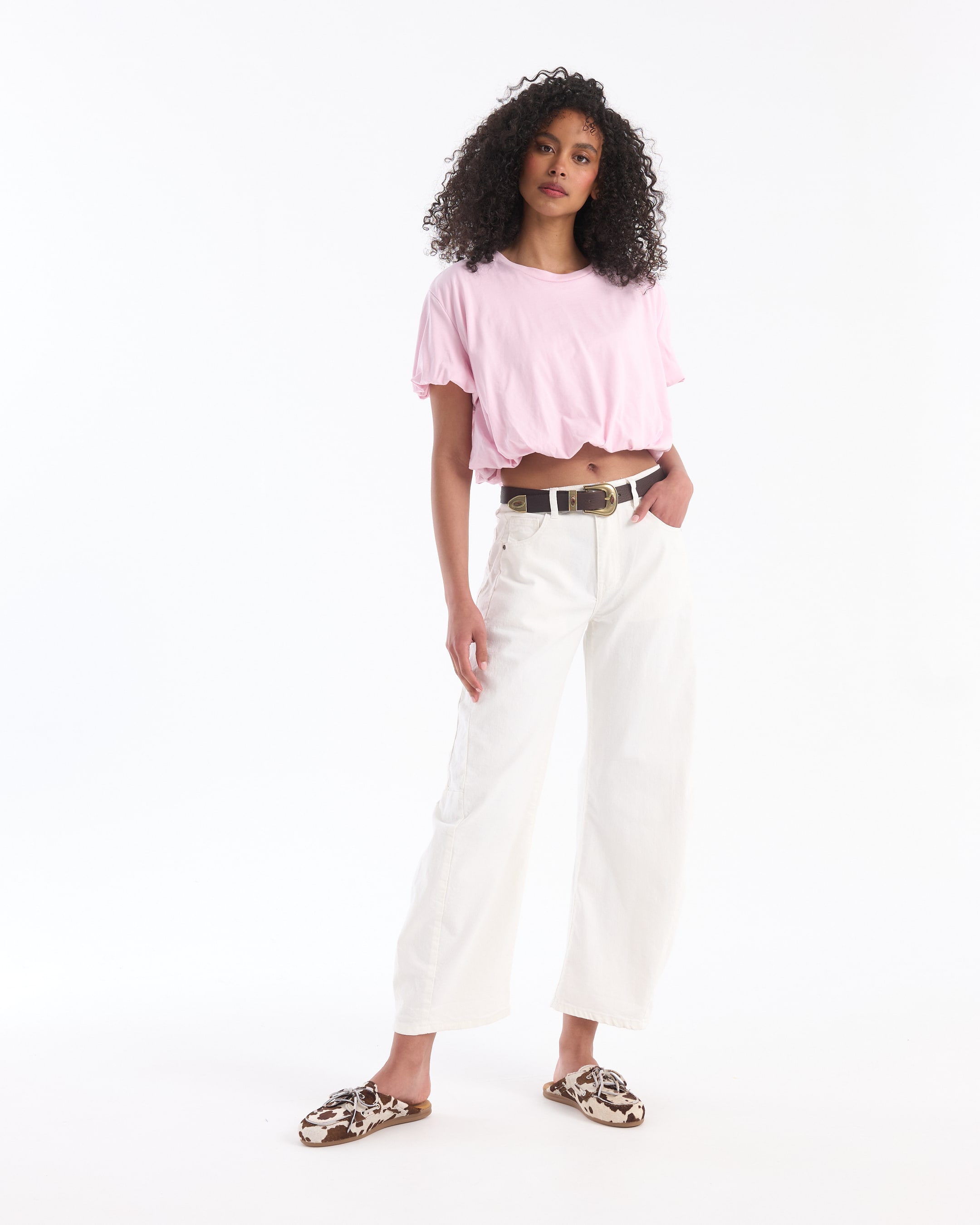 pink t-shirt, short sleeves, tunic tee, light pink, casual top