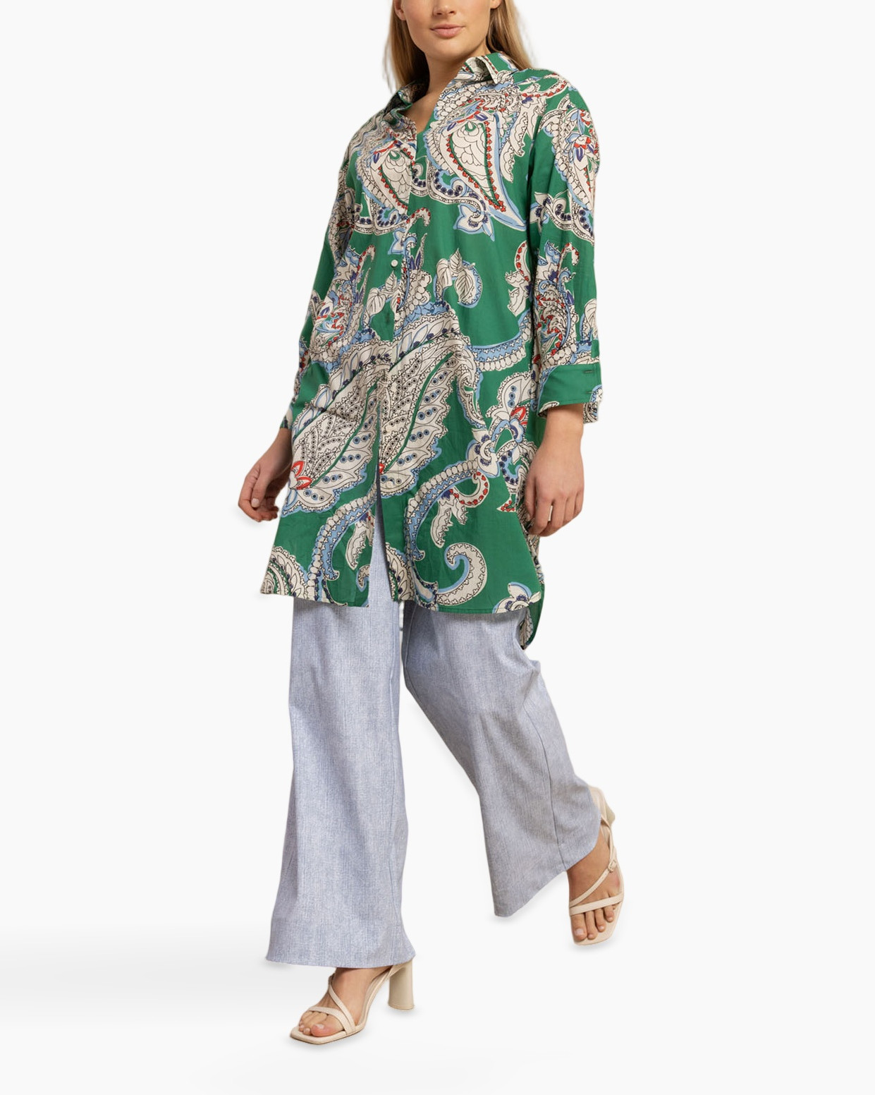 shirt, tunics, paisley, green, long-sleeve