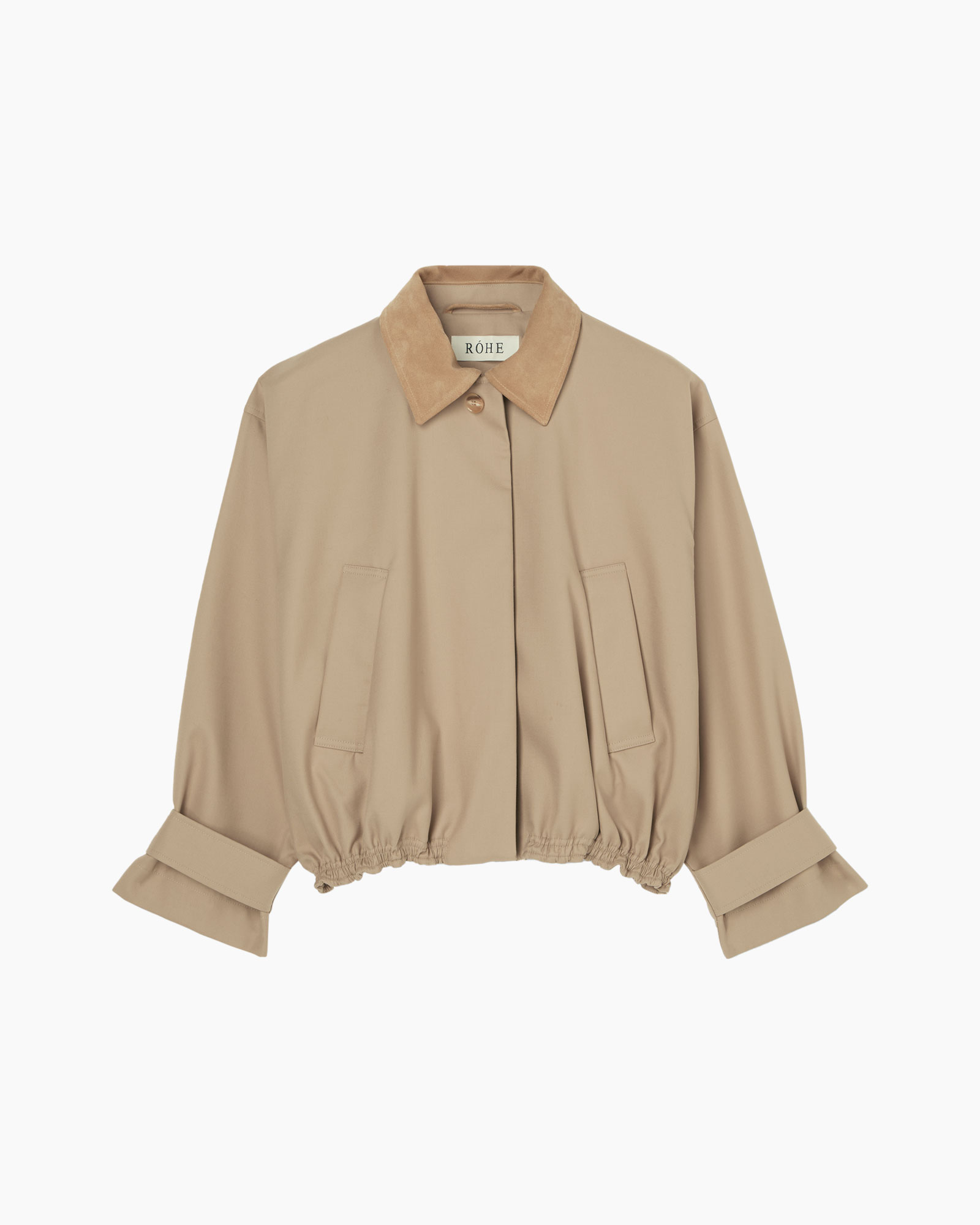 jacket, beige, collar, elastic hem, pockets