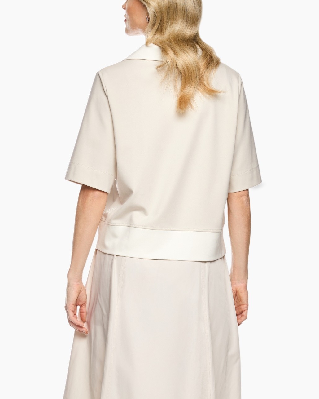 top, zipper, collar, half-sleeve, beige