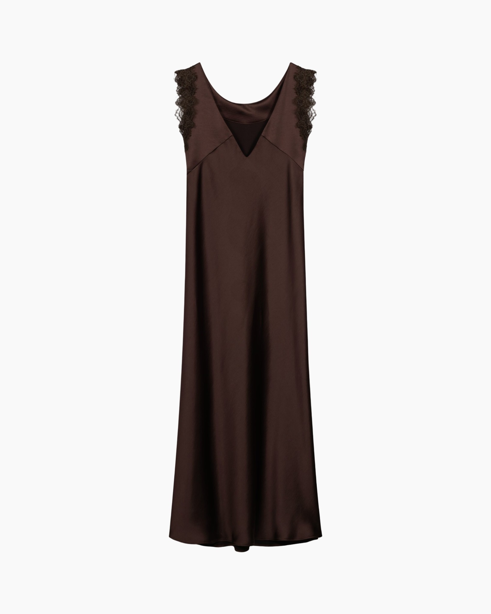 satin dress, brown, lace straps, nightgown, sleeveless