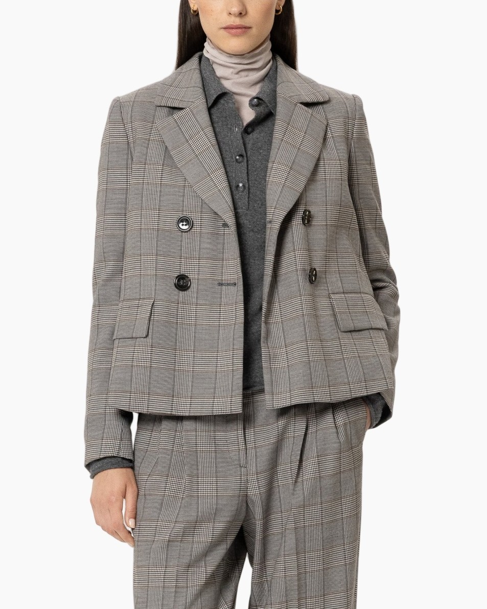 blazer, plaid, double-breasted, gray, suit set