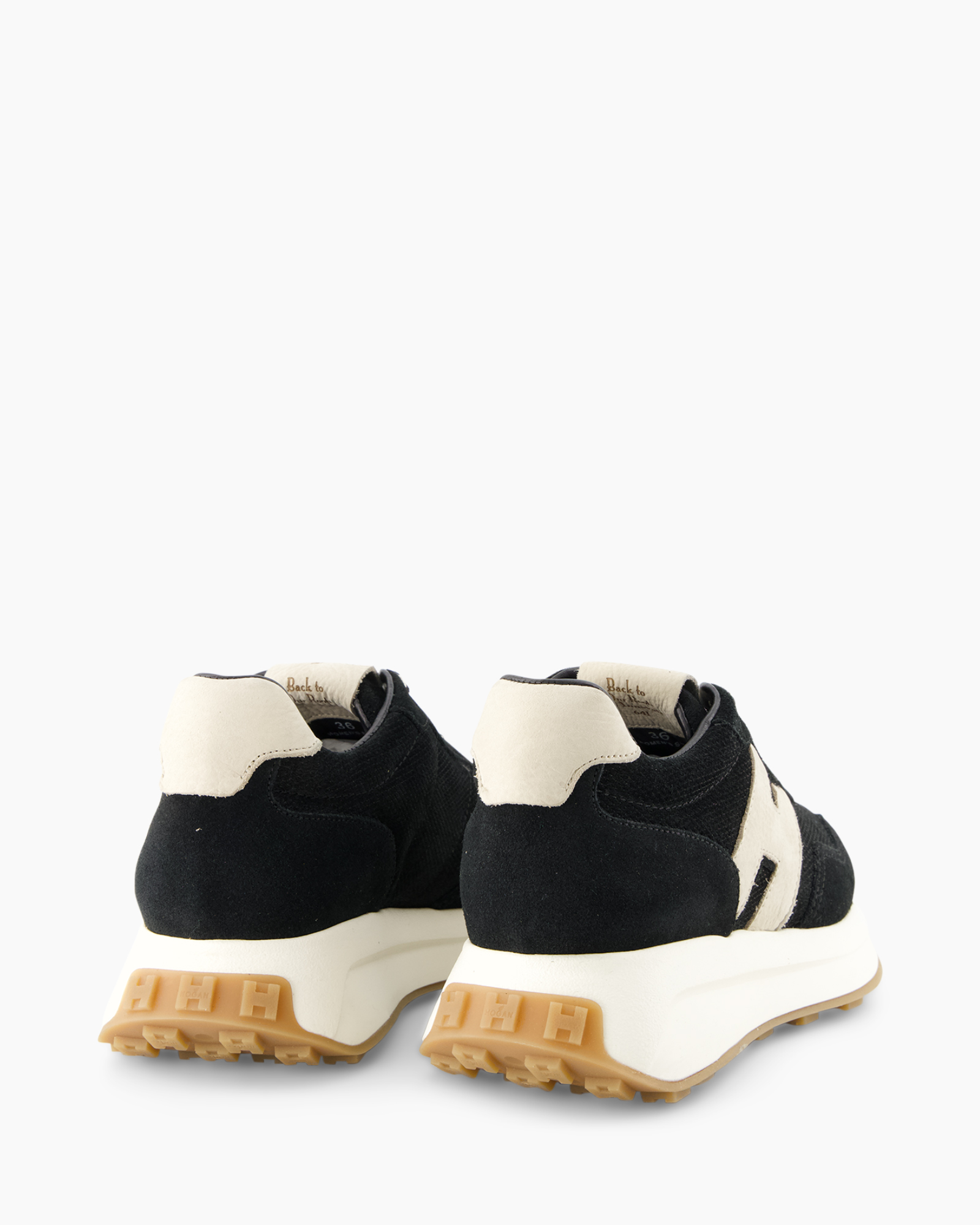 sneakers, black, canvas, crepe sole, rear view