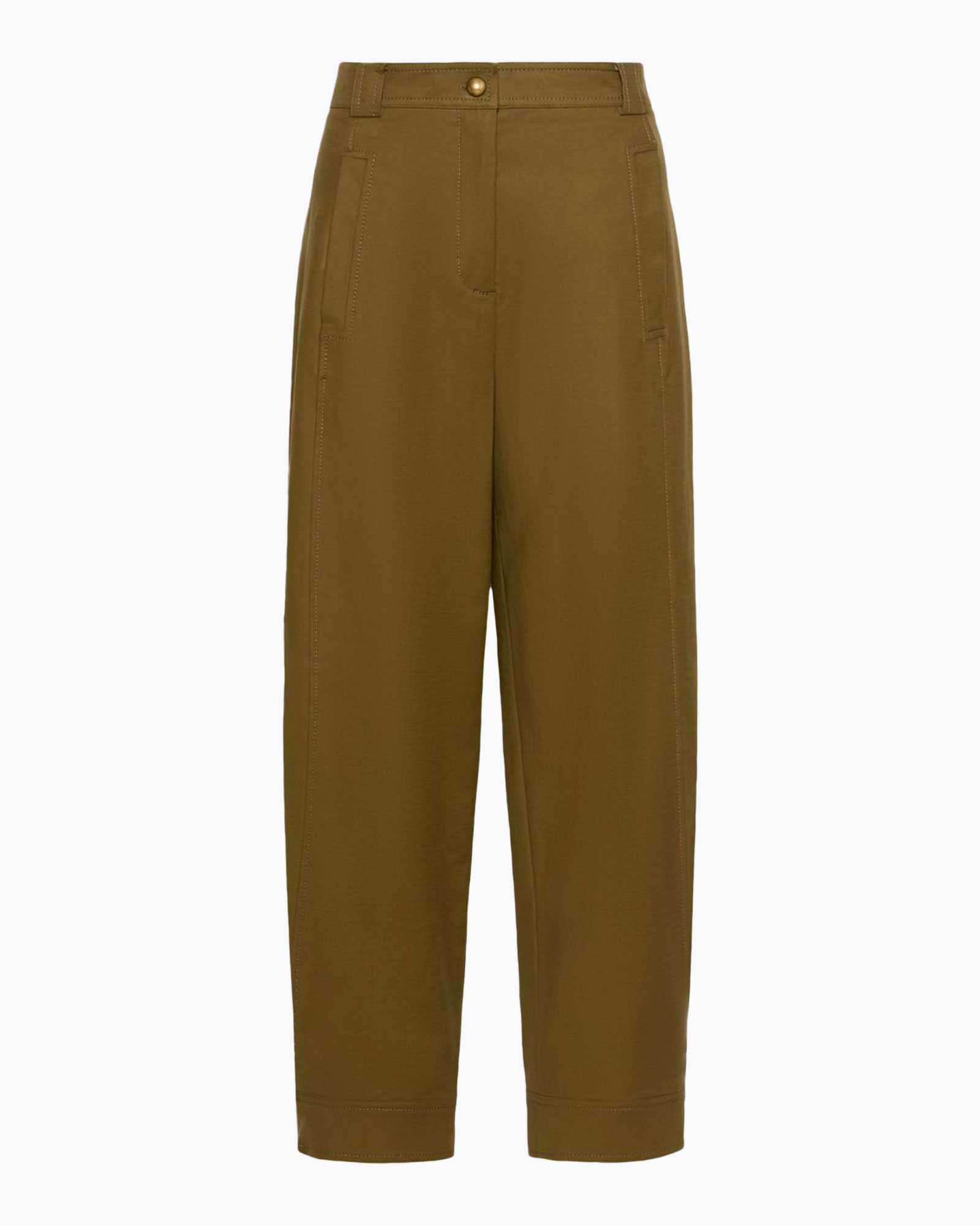 pants, olive, twill, high-waist, loose-fit