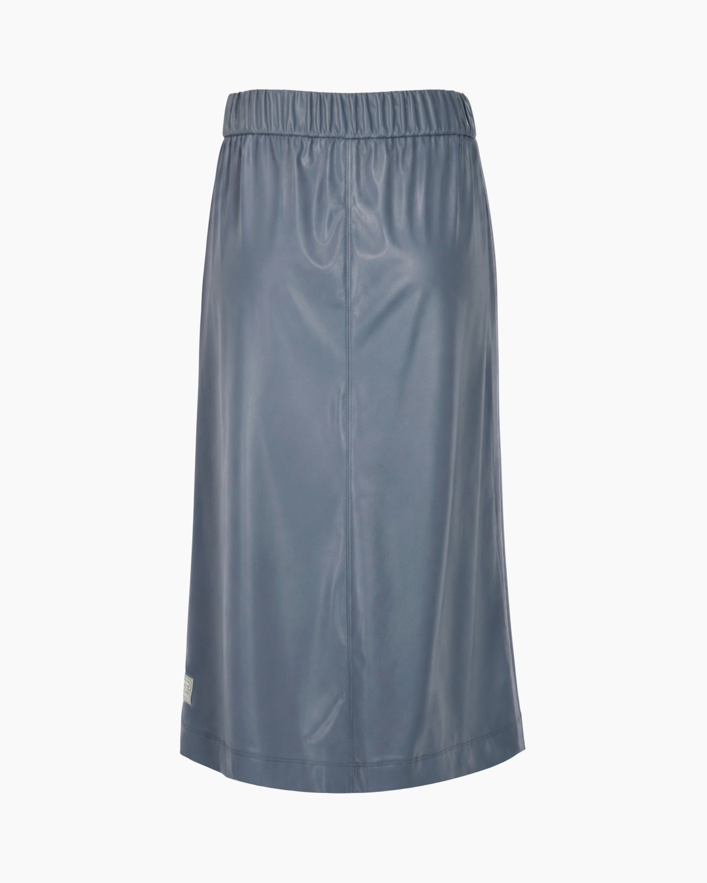skirt, leather, blue, mid-length, elastic waistband