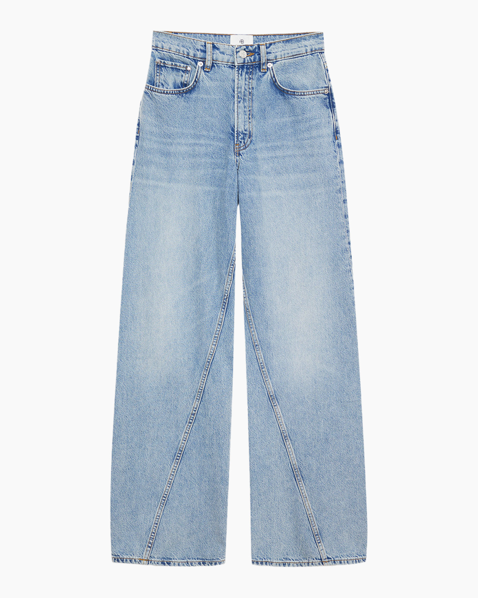 denim jeans, wide leg, light wash, five pocket, belt loops