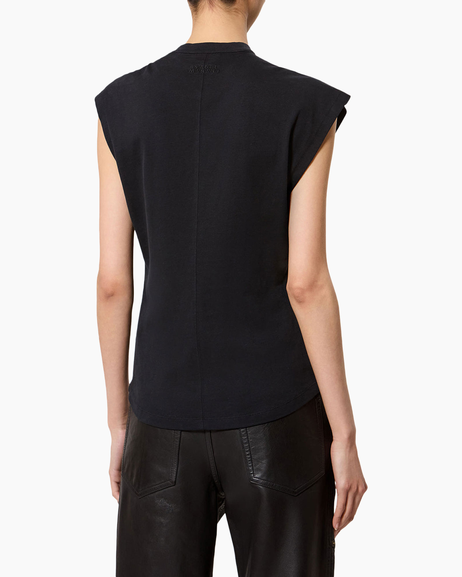 black top, twinset knot, sleeveless, crew neck, soft knit
