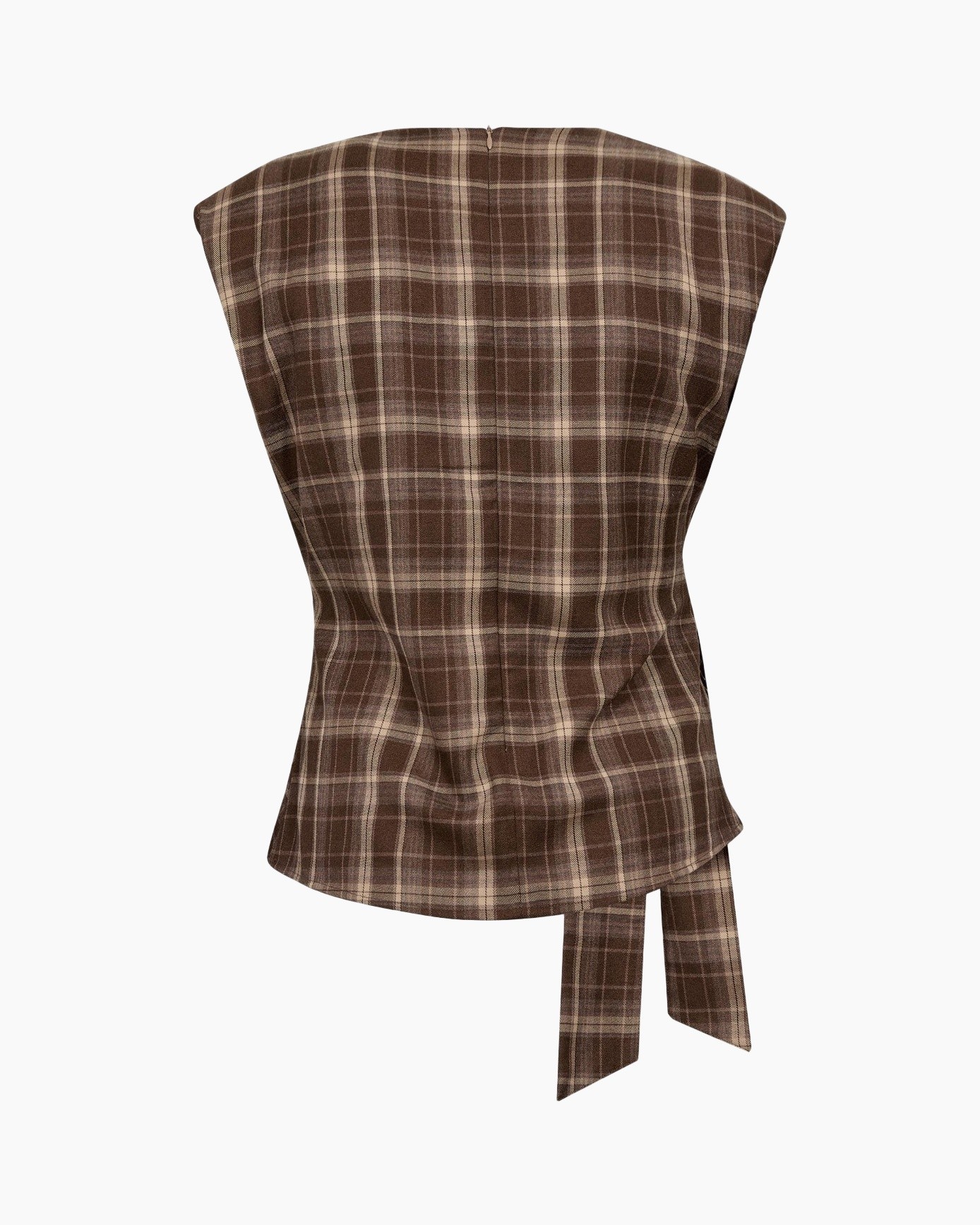 top, plaid, wrap, tied, brown