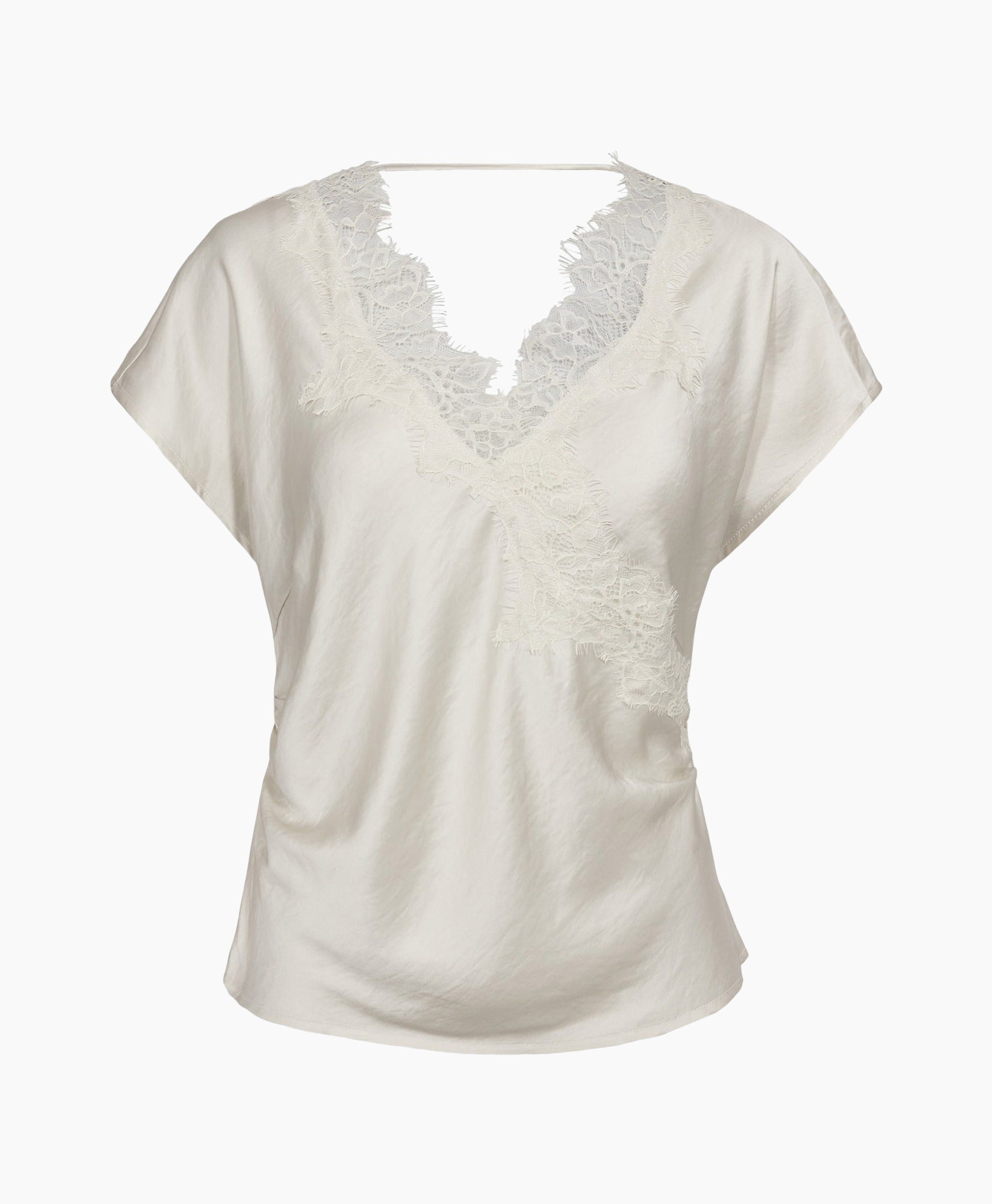white, top, lace, v-neck, short-sleeve