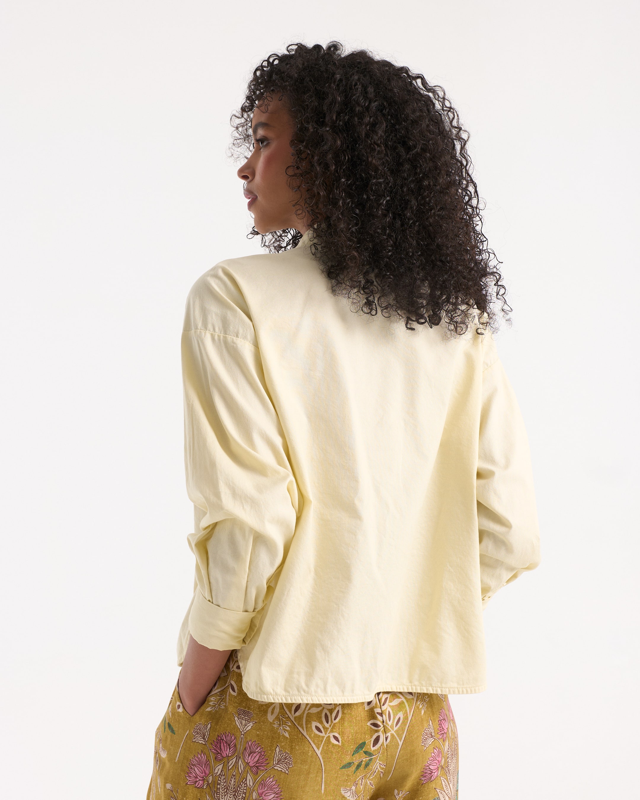 shirt, cream top, long sleeve, cotton, back view