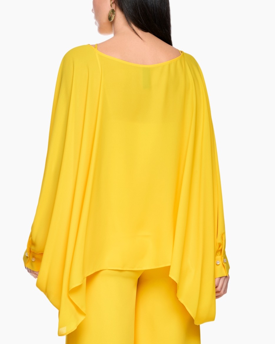 yellow, poncho, blouse, long-sleeve, flowy