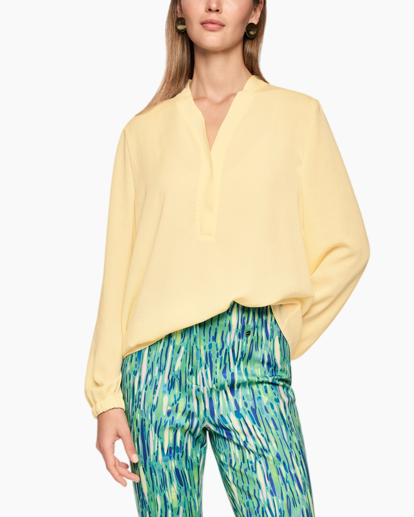 blouse, top, long sleeve, solid color, v-neck