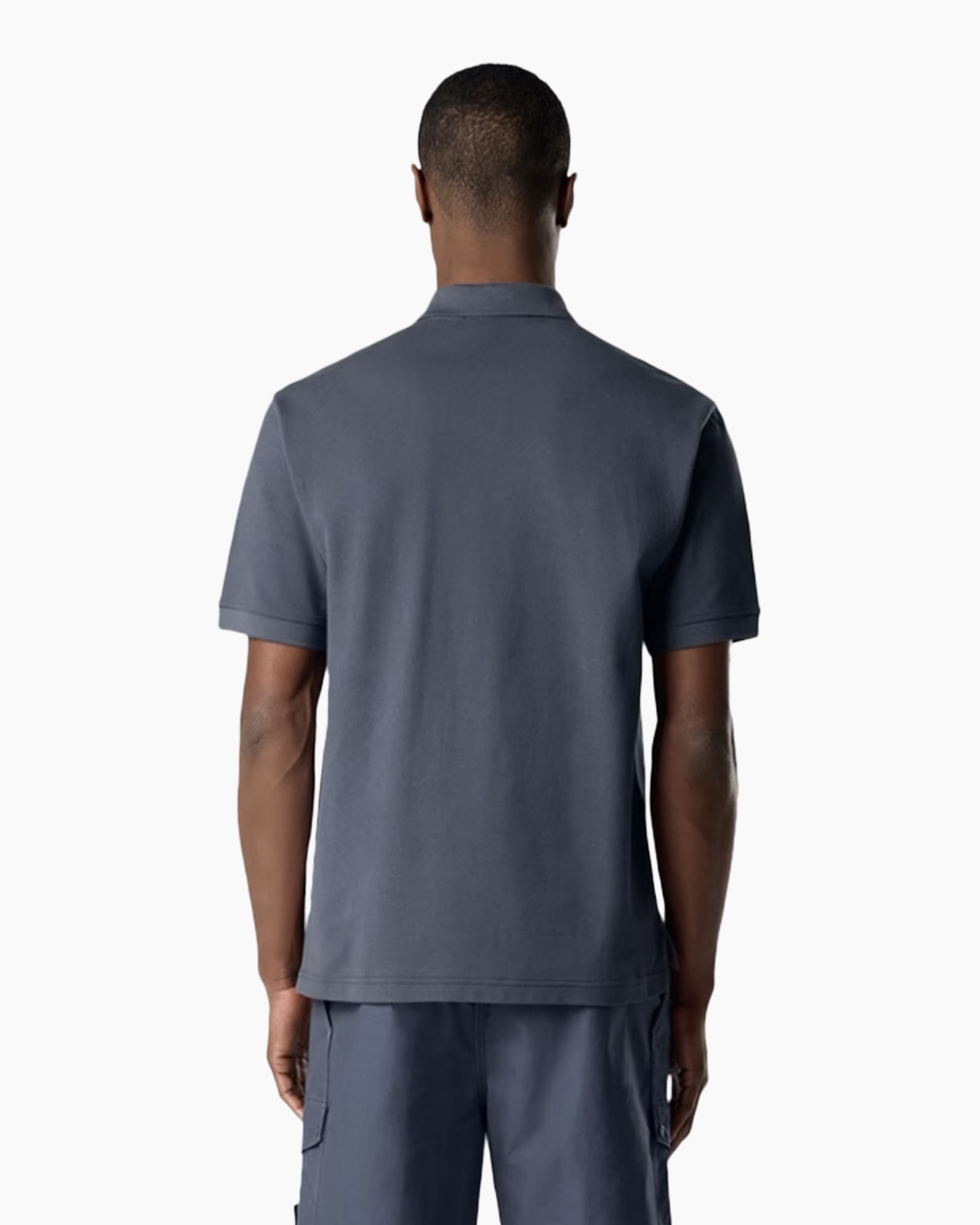 polo shirt, short sleeves, solid color, back view, casual wear