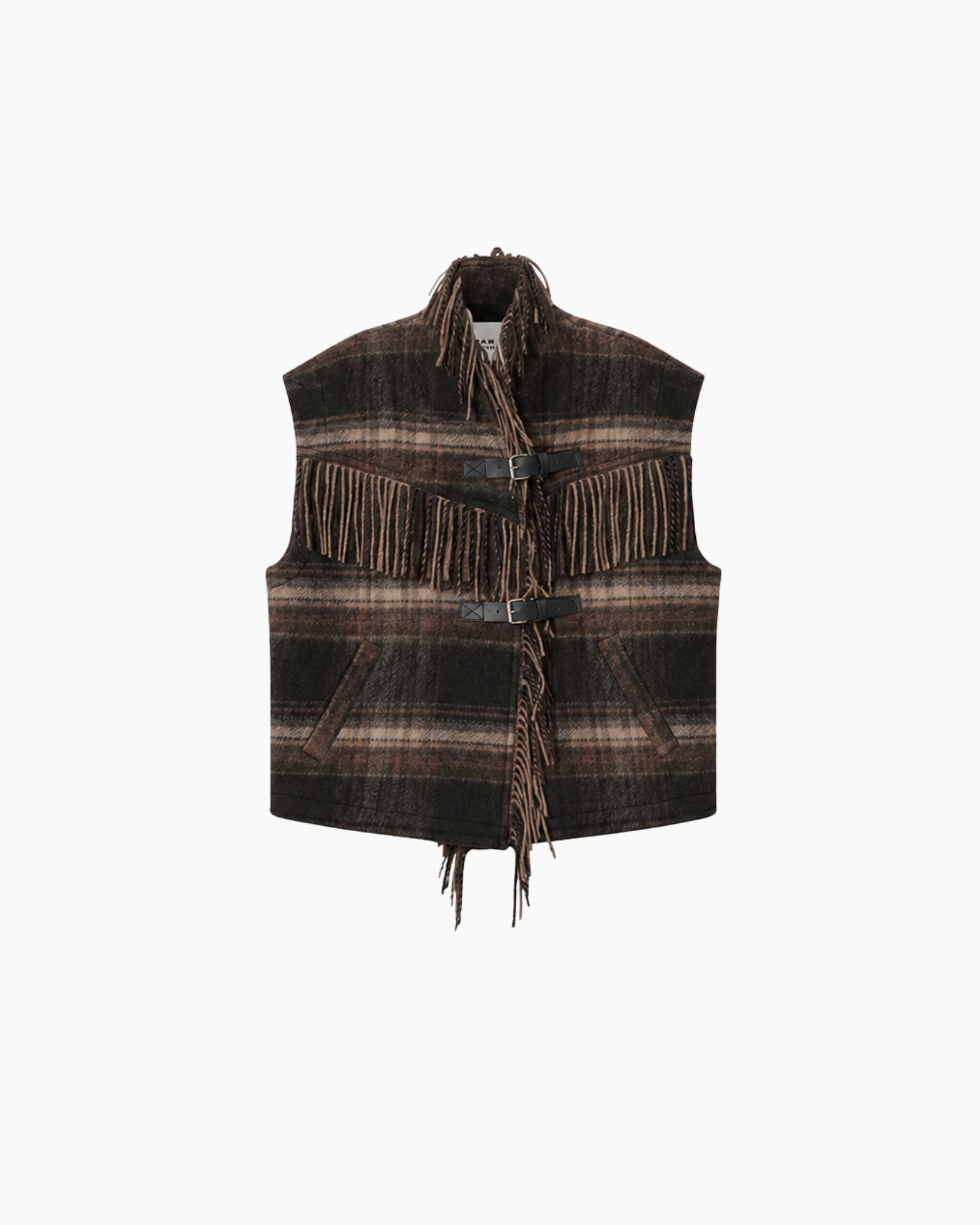 vest, waistcoat, fringe, checkered, belted