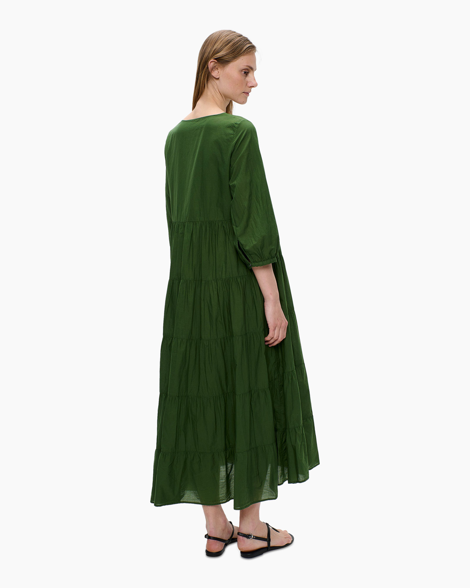 dress, green, maxi, tiered, v-neck