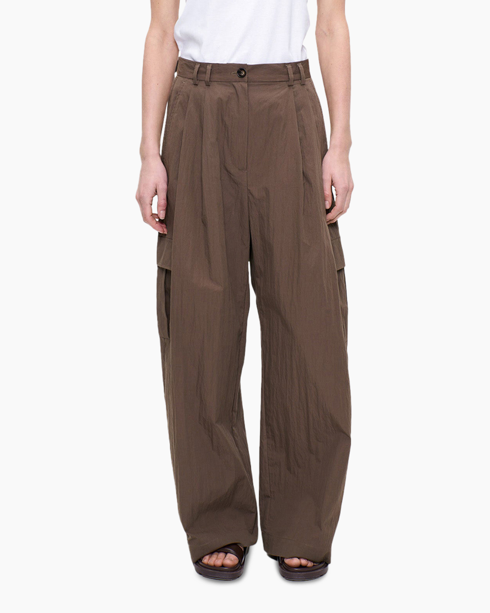 cargo pants, wide leg, brown, ankle length, belt loops
