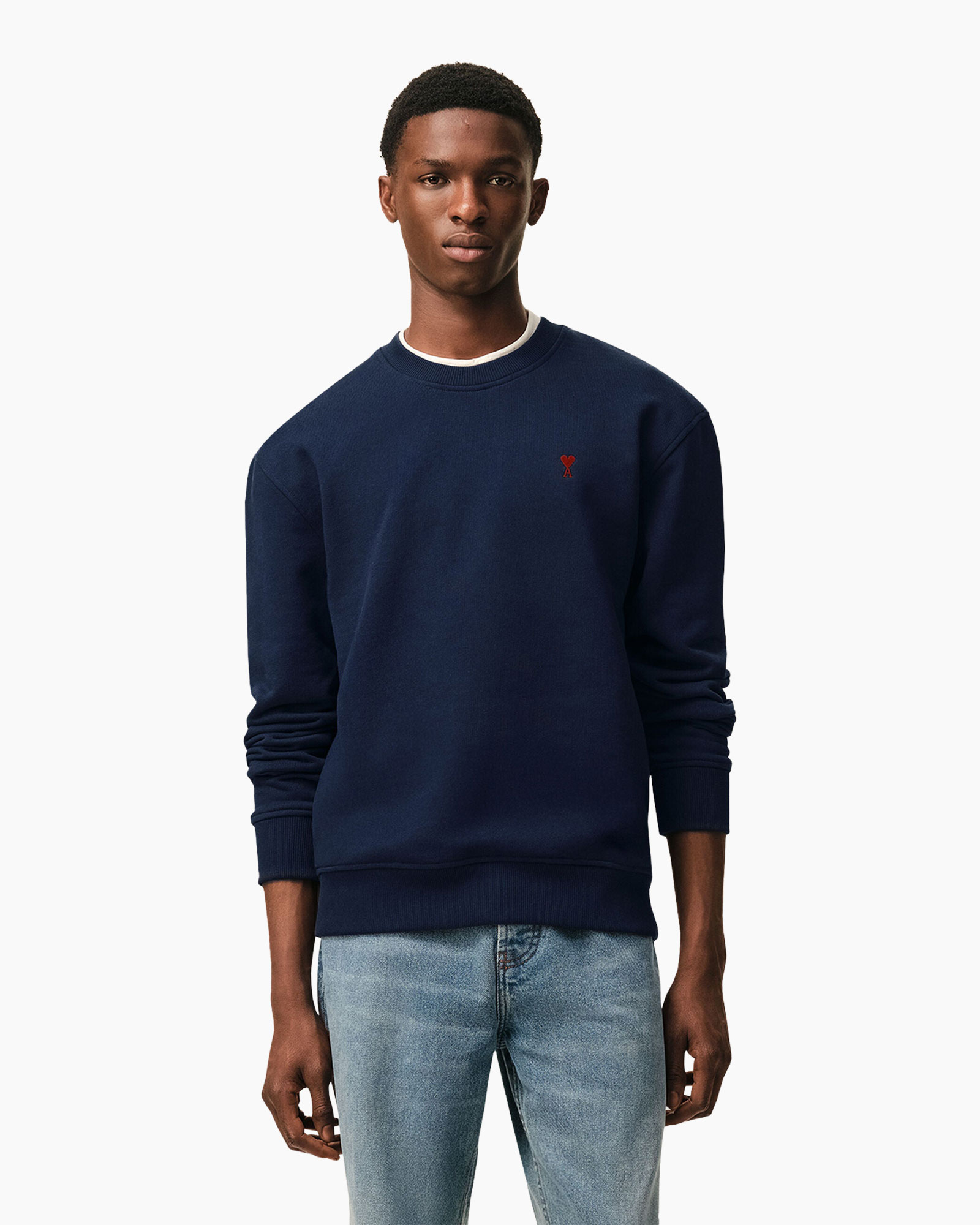 crewneck, sweatshirt, navy, long sleeves, plain