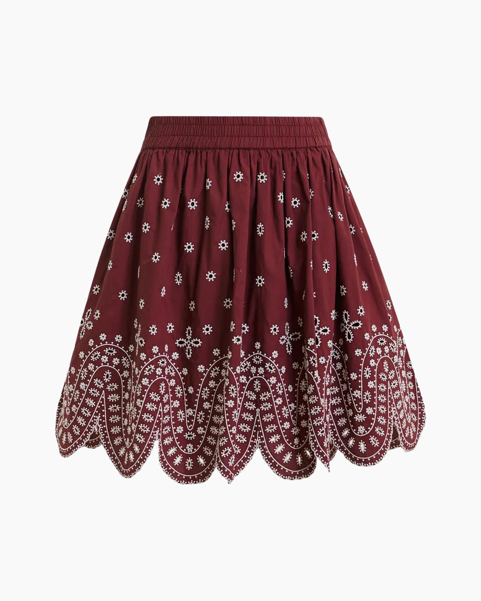 skirt, maroon, paisley, embroidery, pattern