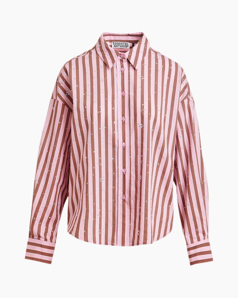 striped shirt, pink shirt, long sleeve, button front, collared shirt