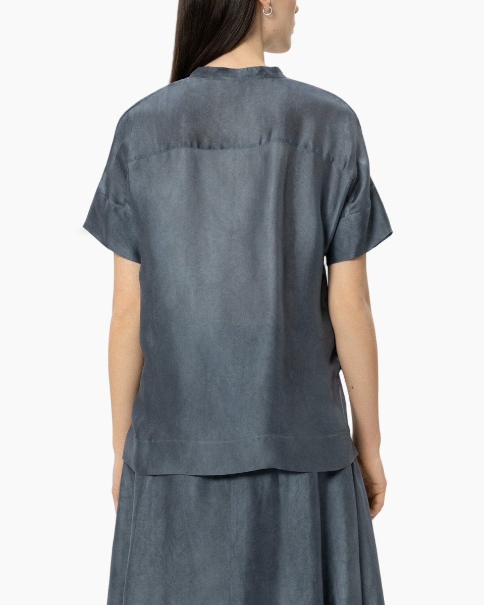 top, short-sleeve, linen, slub, blue-gray