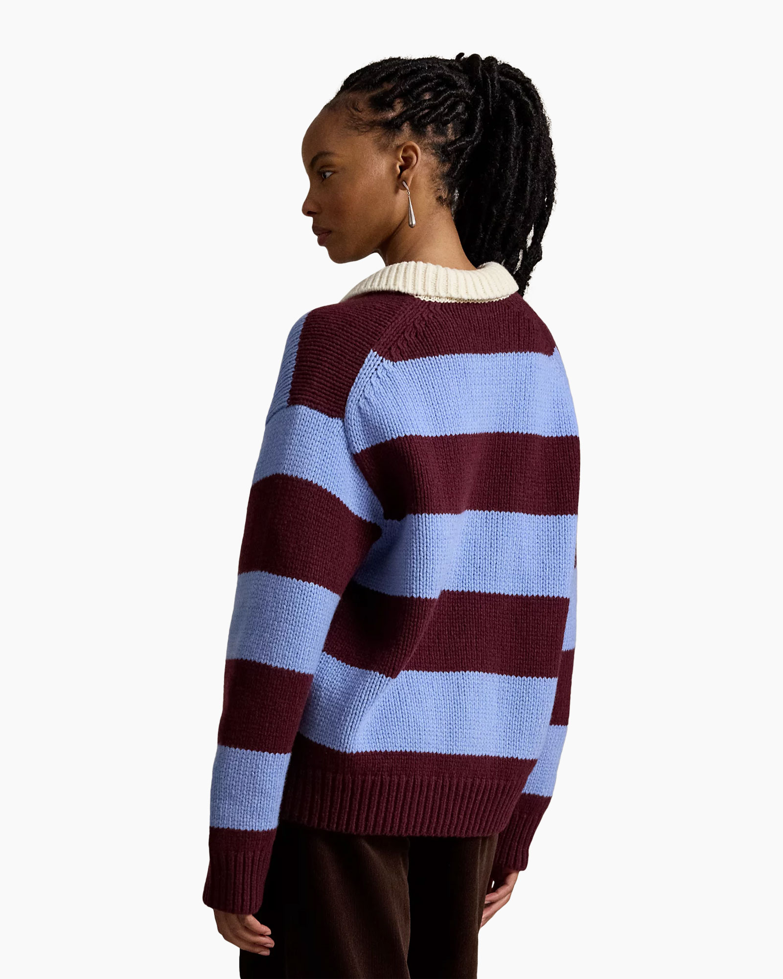 striped sweater, knit pullover, colorblock, collar, reversible polo (not)